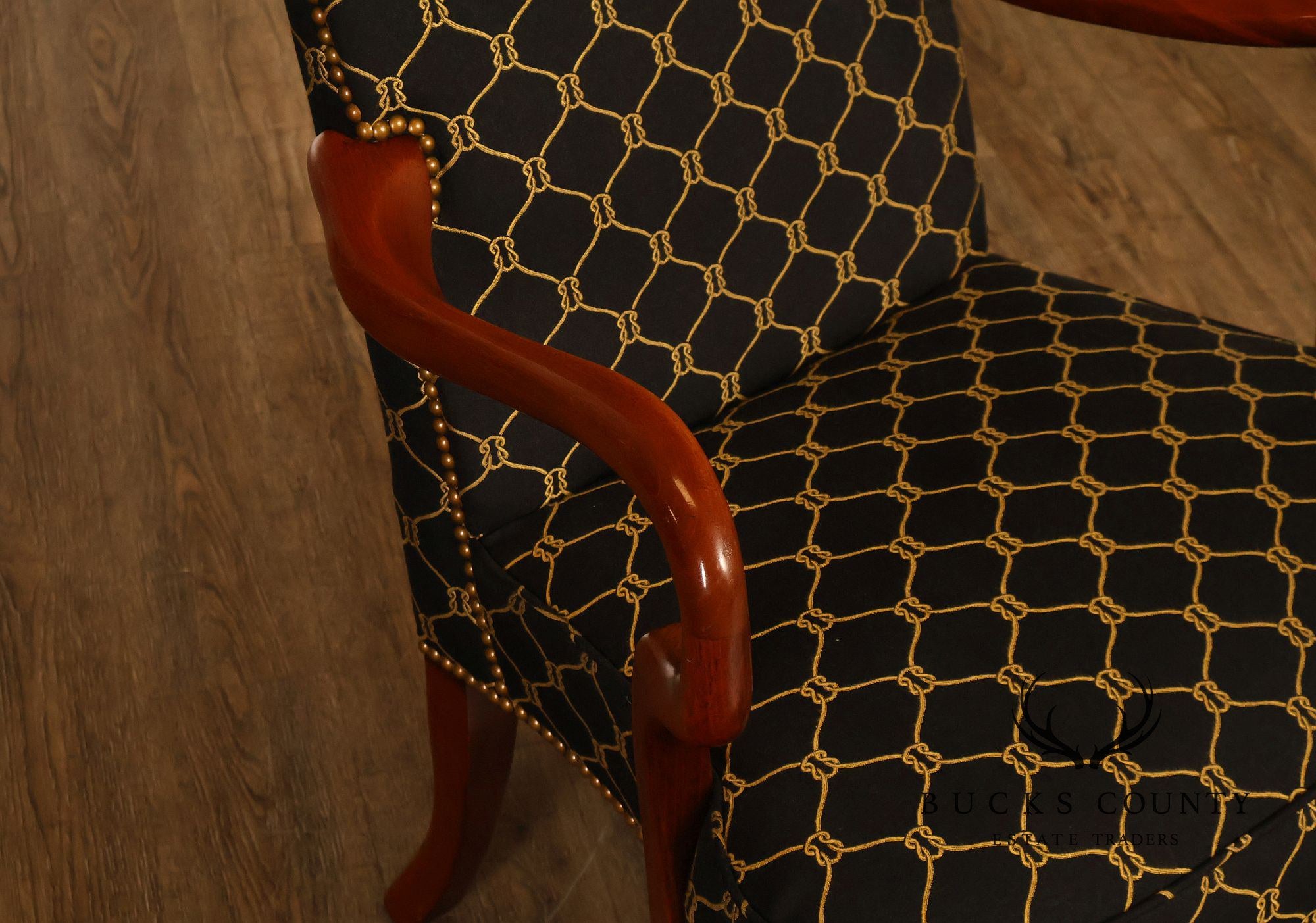 Queen Anne Style Pair Of Tall Back Upholstered Armchairs