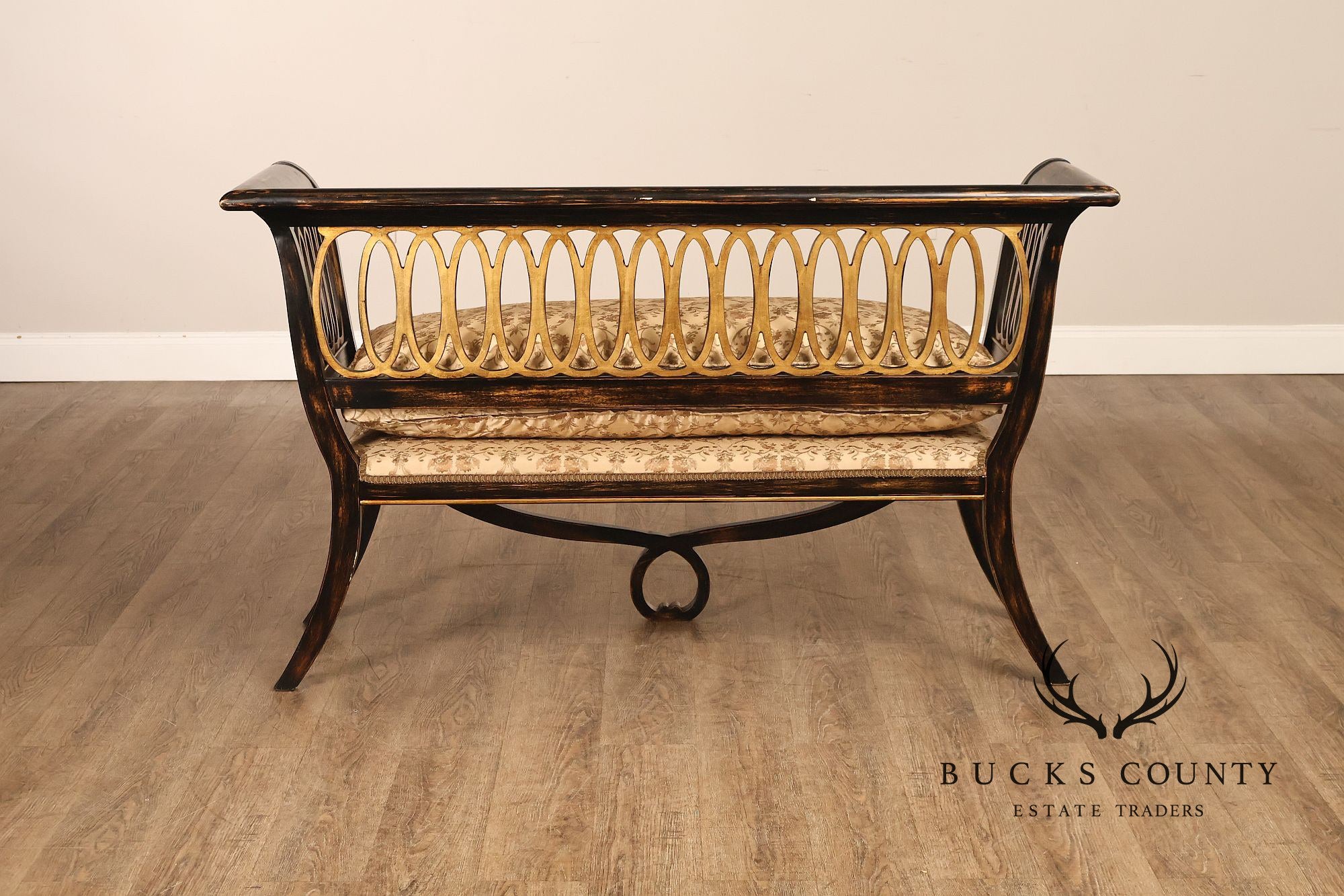 Armando Rho Regency Style Settee Bench Black and Gold