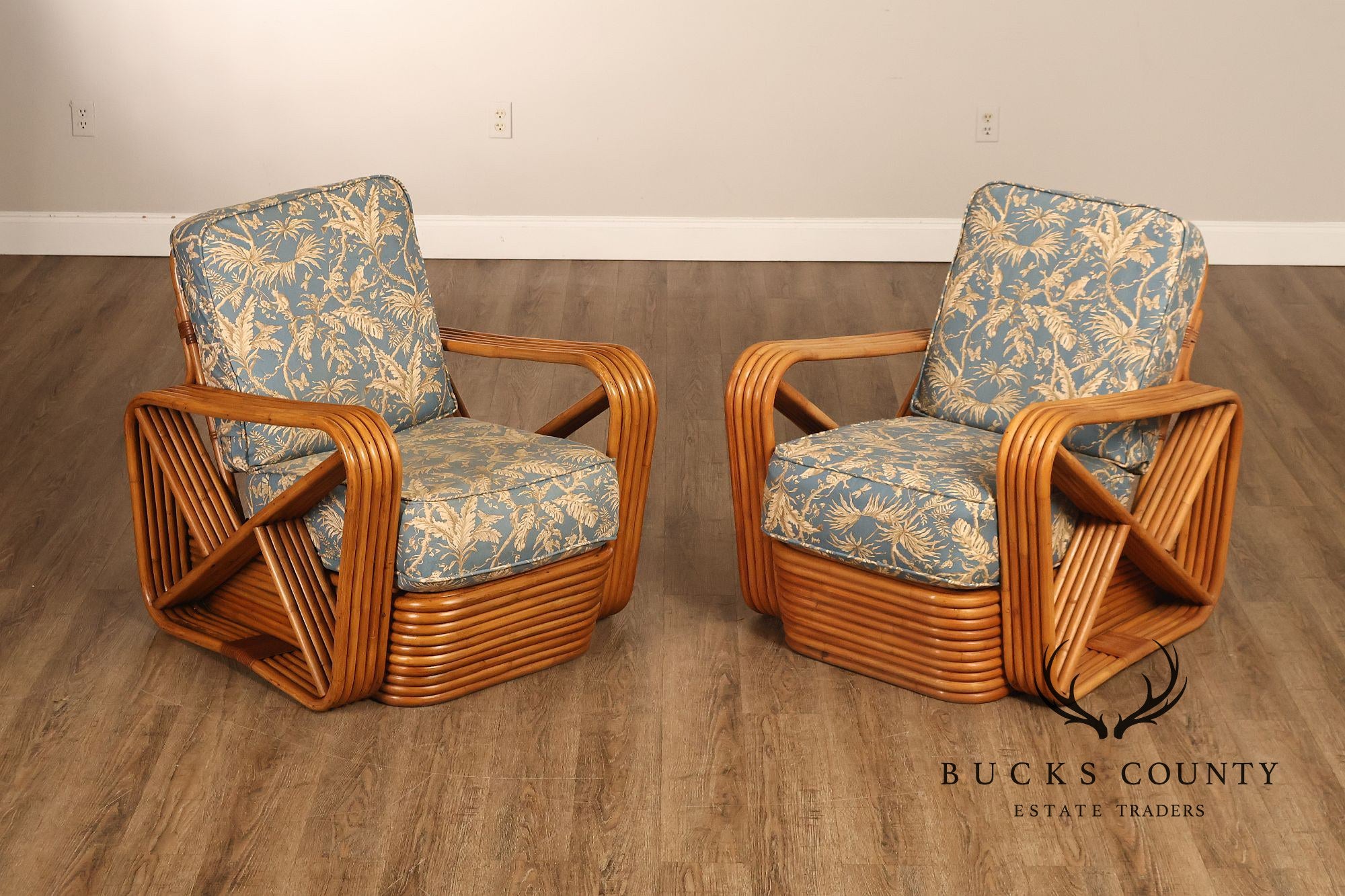 Paul Frankl Pair Of Pretzel Rattan Lounge Chairs