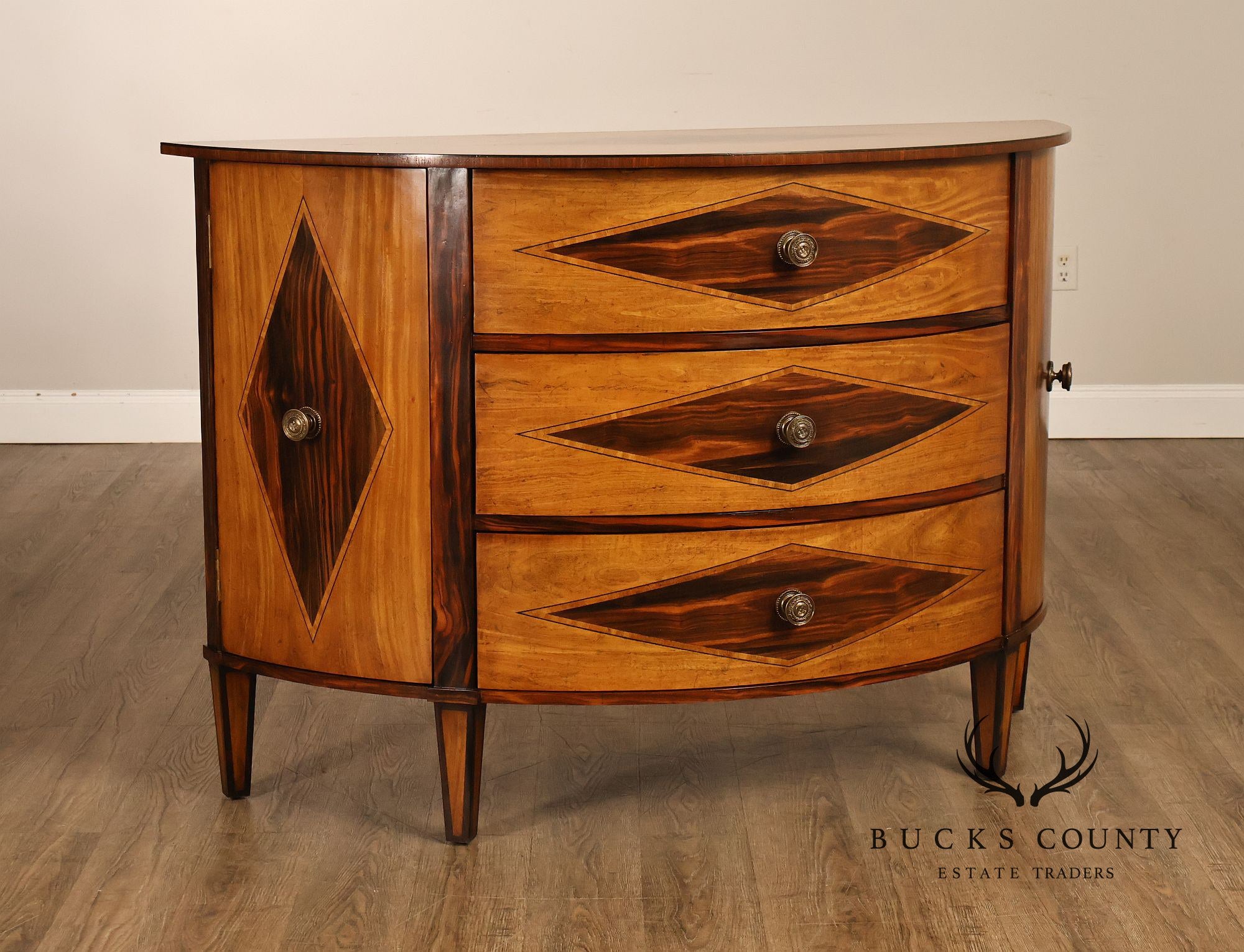 John-Richard Ebony Inlaid Satinwood Demilune Chest