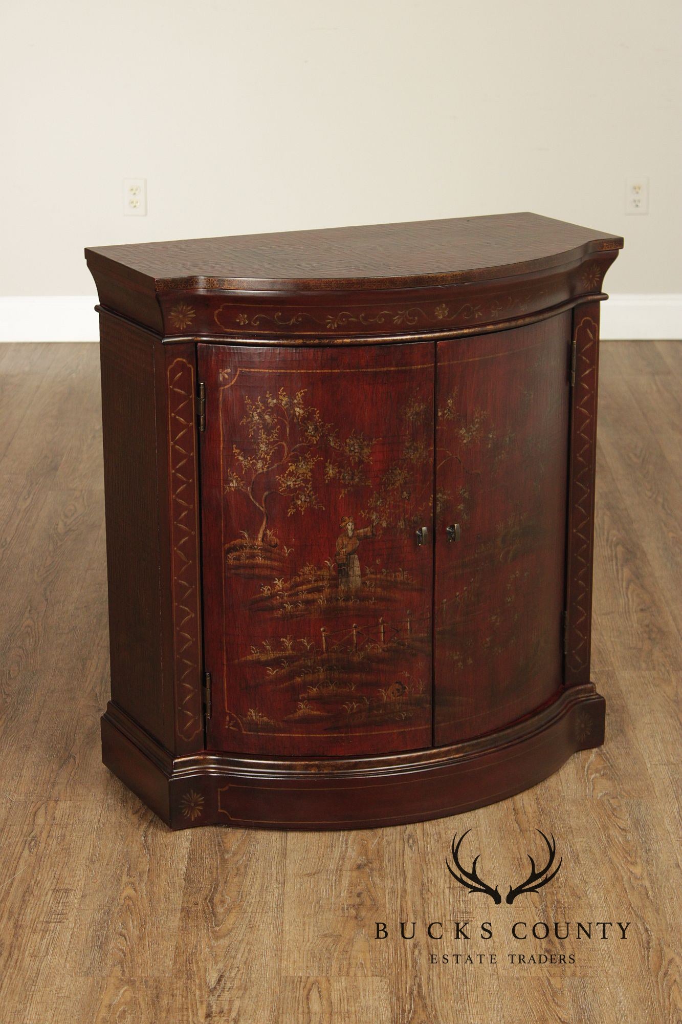 Ethan Allen Chinoiserie Decorated Demilune Cabinet