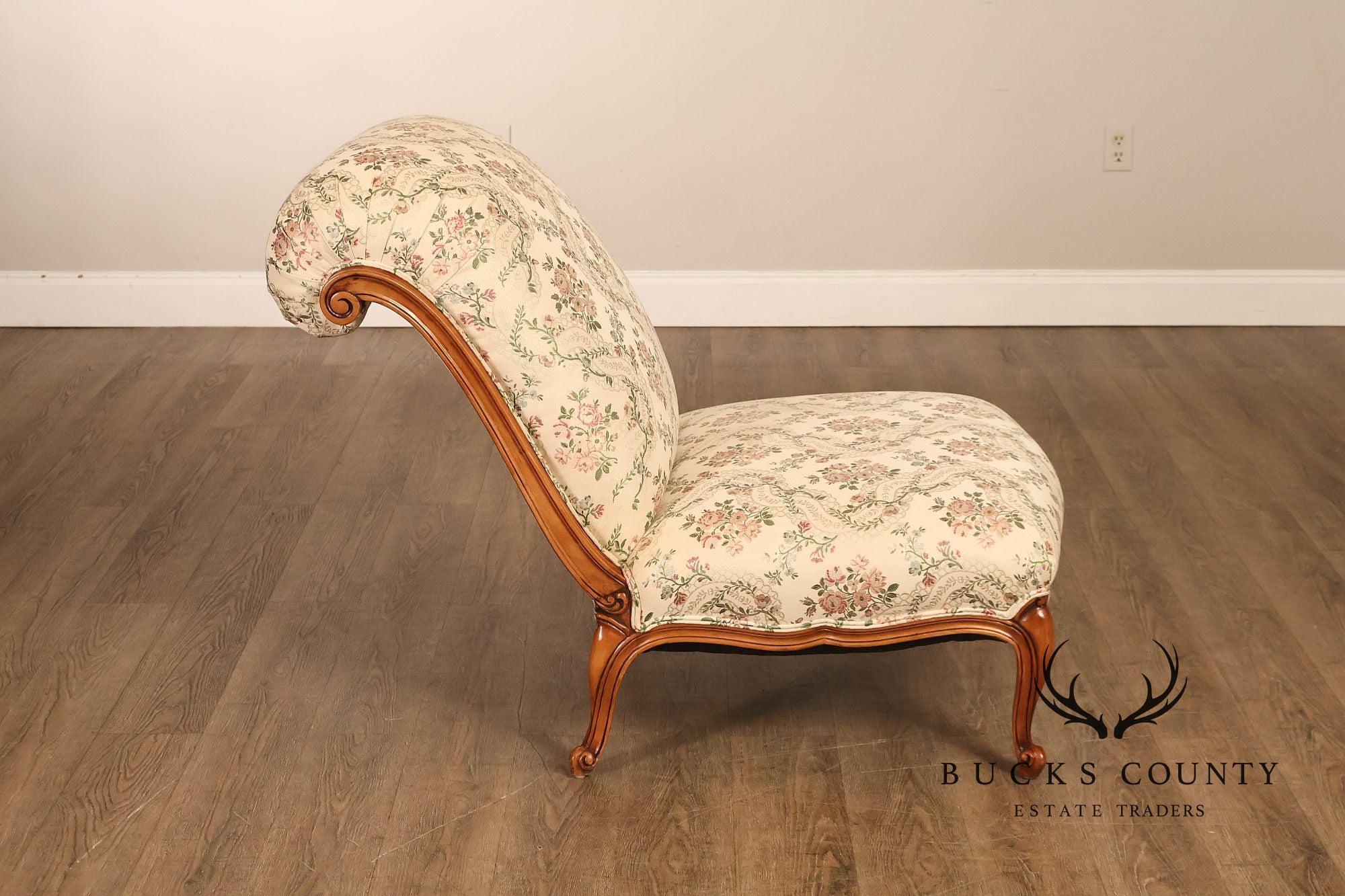 French Louis XV Style Two Piece Chaise Lounge Chair With Ottoman