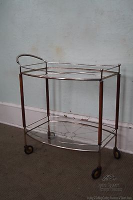 Mid Century Modern Italian Walnut Brass & Glass Serving Cart