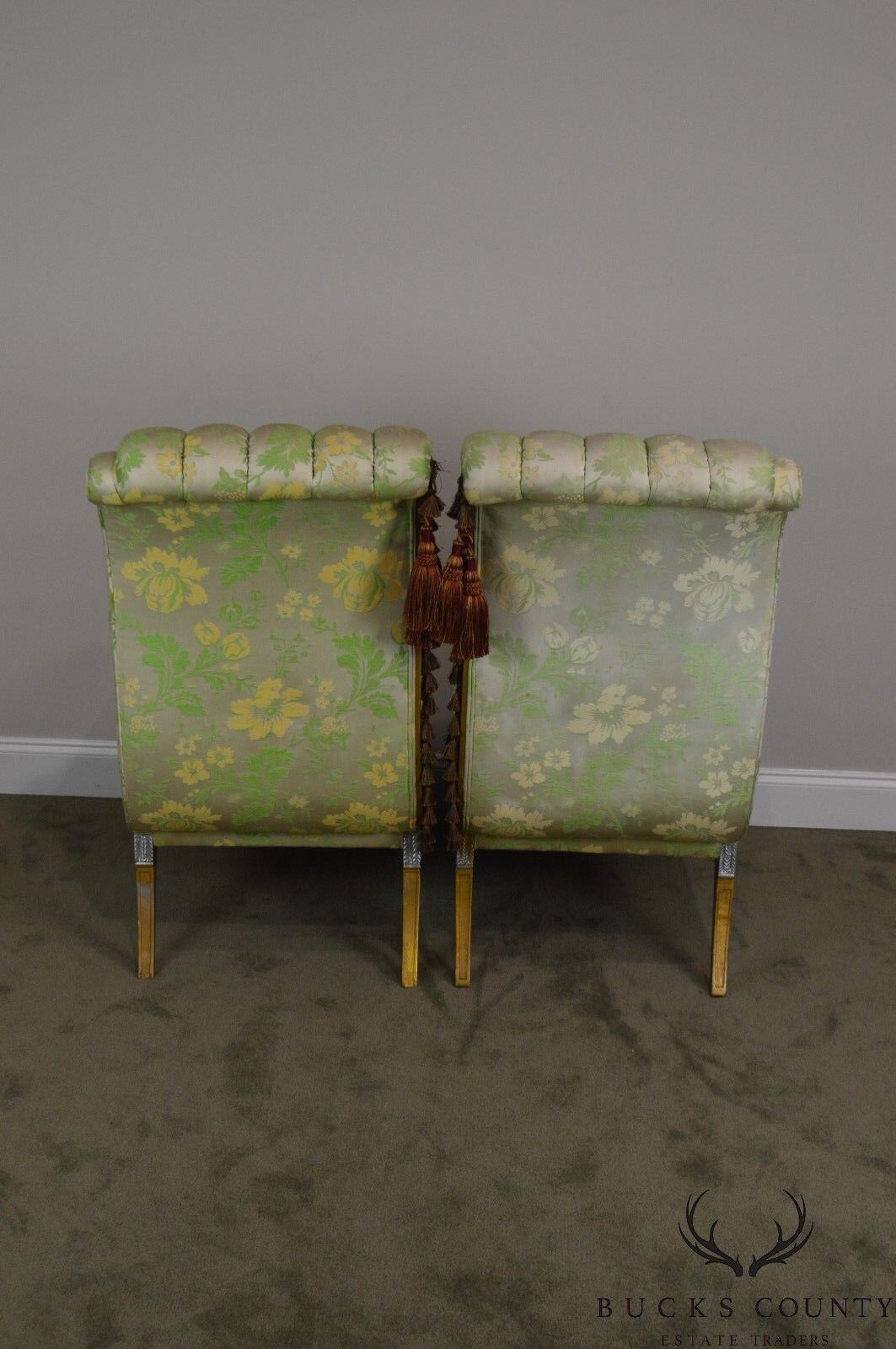 French Louis XV Style Vintage Pair Silver Gilt Recaimer's Small Chaise Lounges