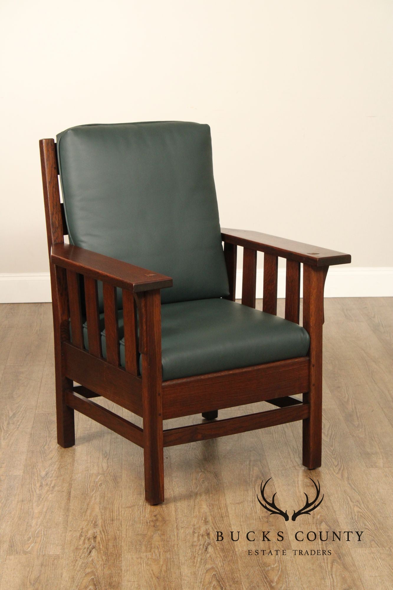 JM Young Antique Mission Oak and Leather Armchair