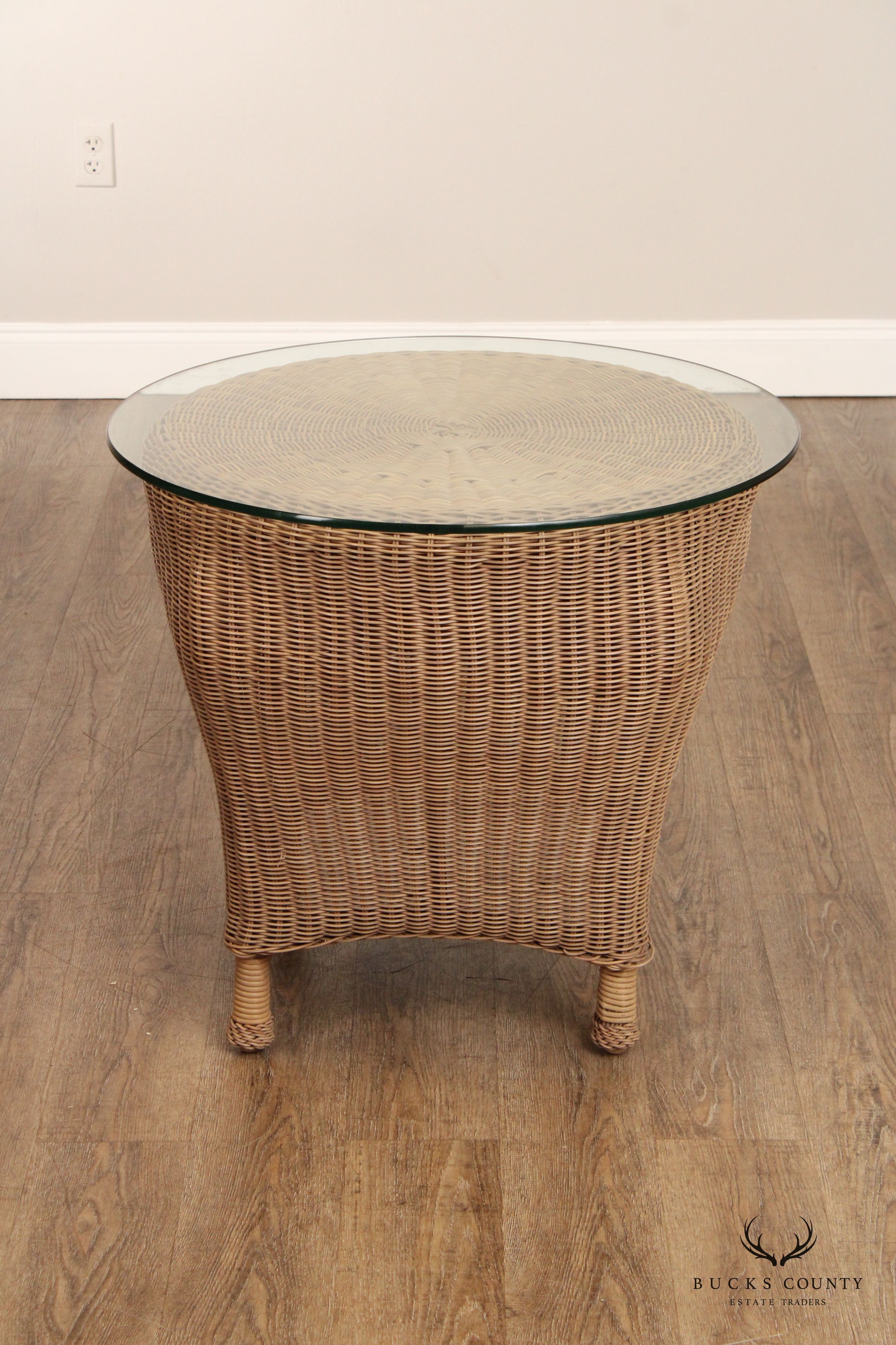 Woven Wicker Outdoor Patio Glass Top Side Table