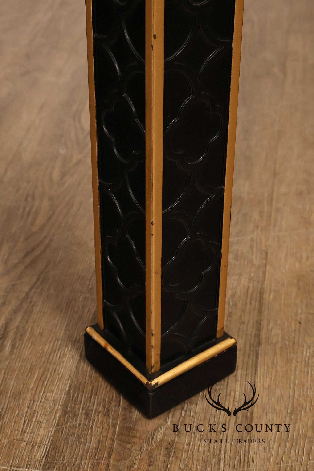 Chinese Chippendale Black Lacquered Dining Table With Two Leaves, Inset Glass