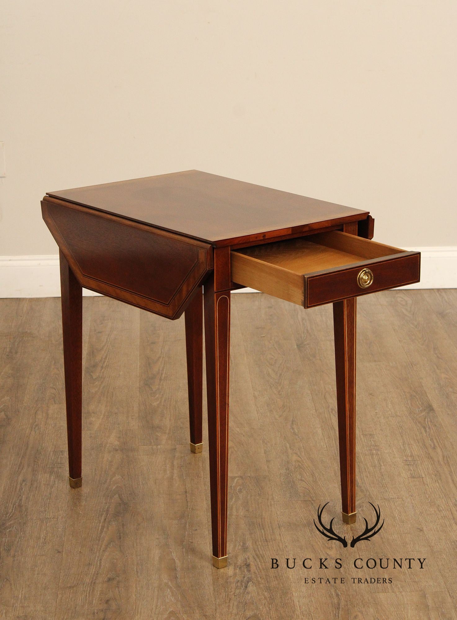 Baker Federal Style Inlaid Mahogany Drop-Leaf Pembroke Table