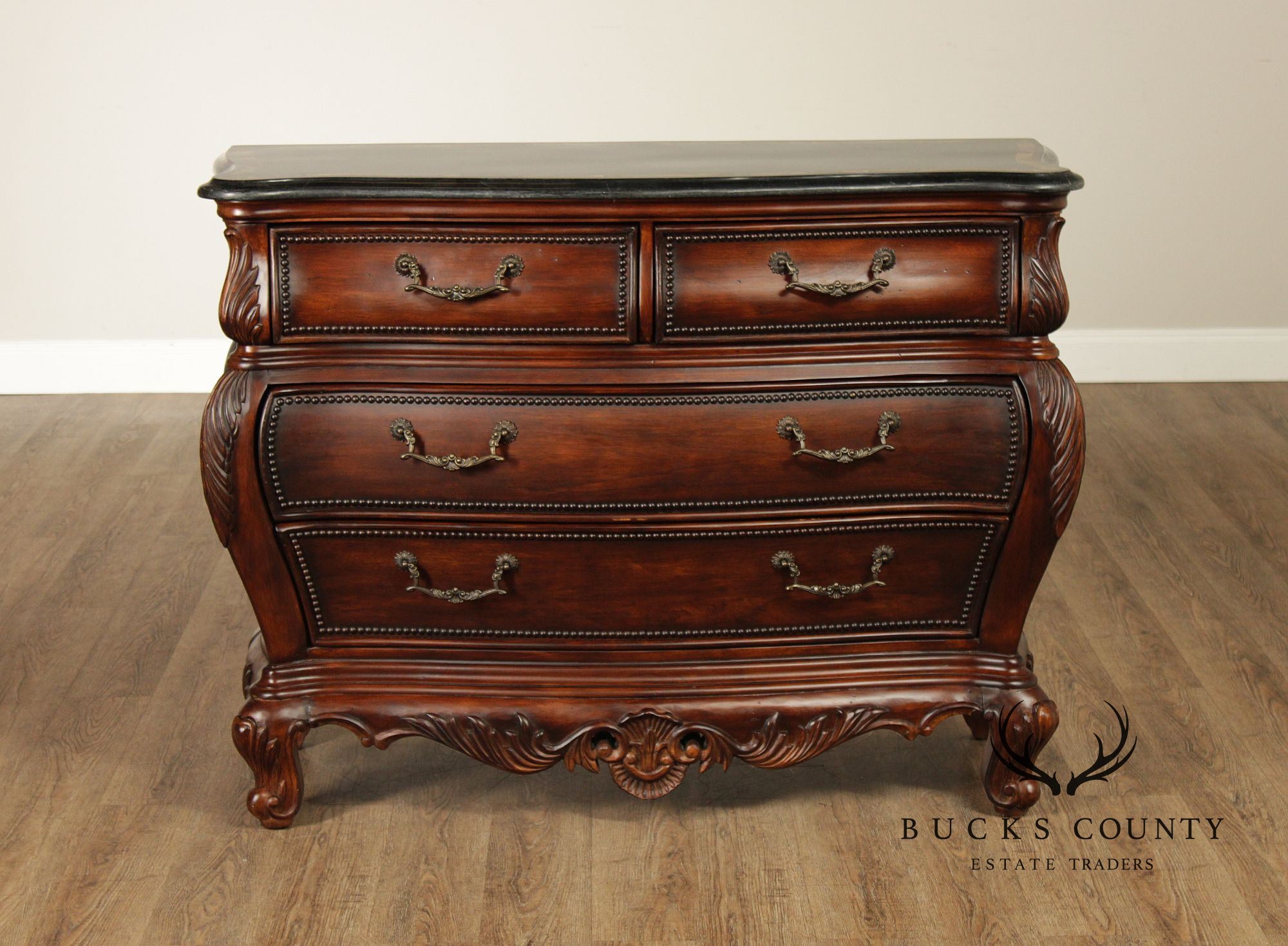Hooker Furniture 'Seven Seas' Rococo Style Bombe Marble Top Chest of Drawers
