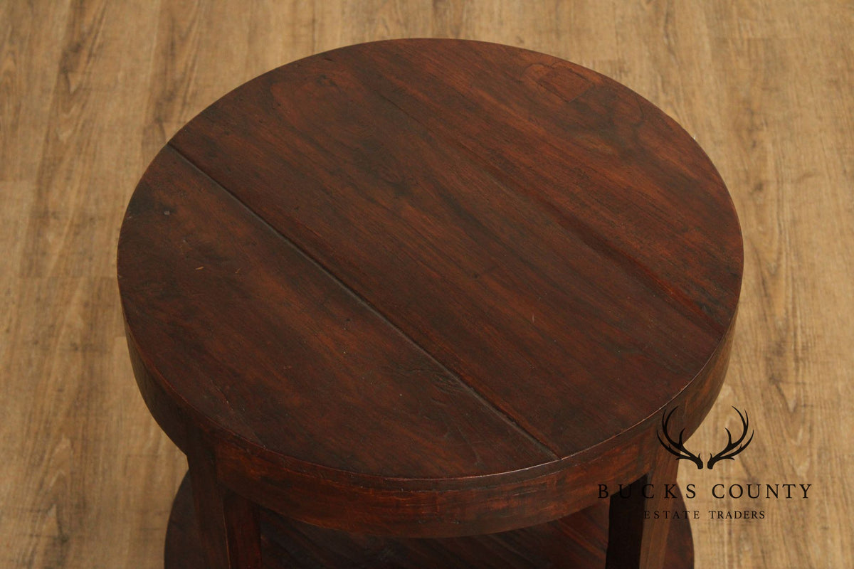 Rustic Round Two-Tier Hardwood Side Table