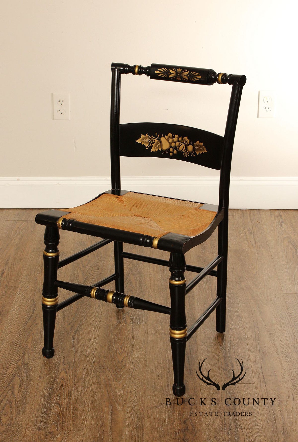 Early American Style Ebonized Rush Seat Side Chair