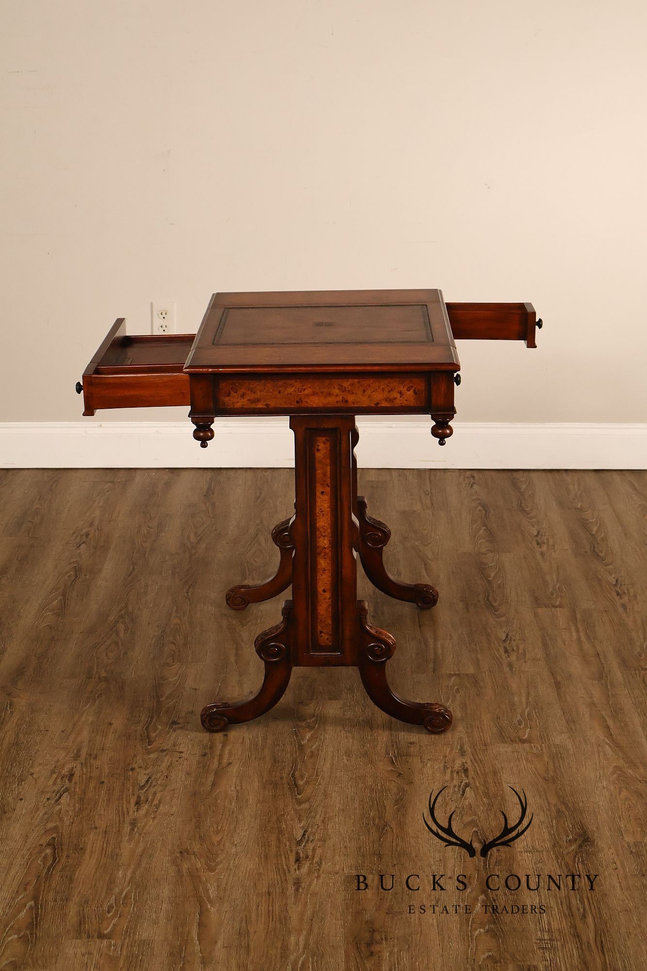 Theodore Alexander Mahogany Burl Wood Game Table