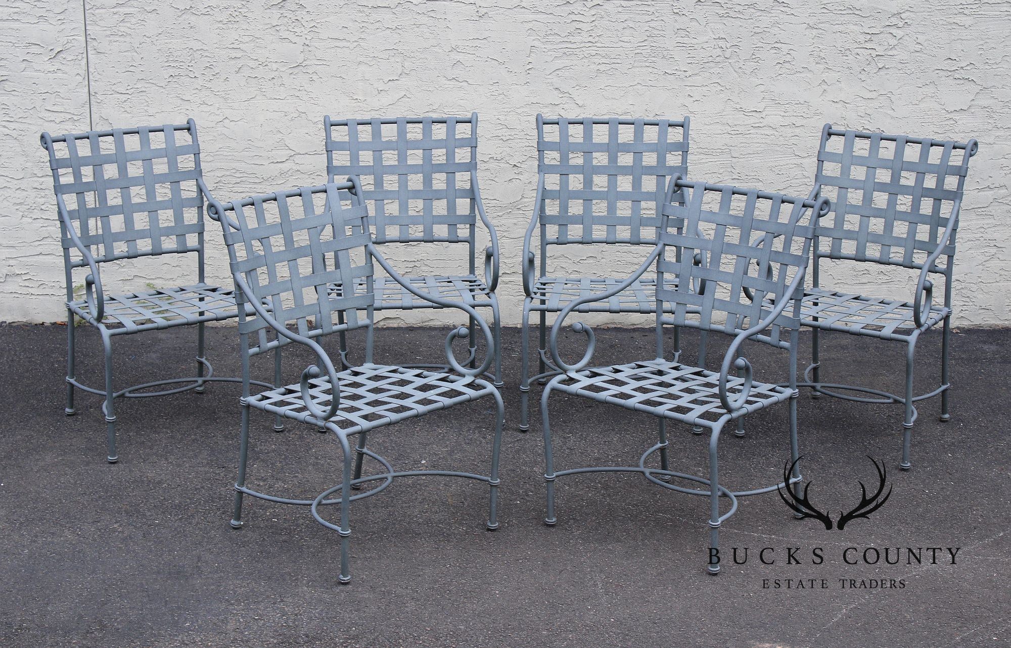 Brown Jordan Set of Six Iron Outdoor Patio Dining Chairs