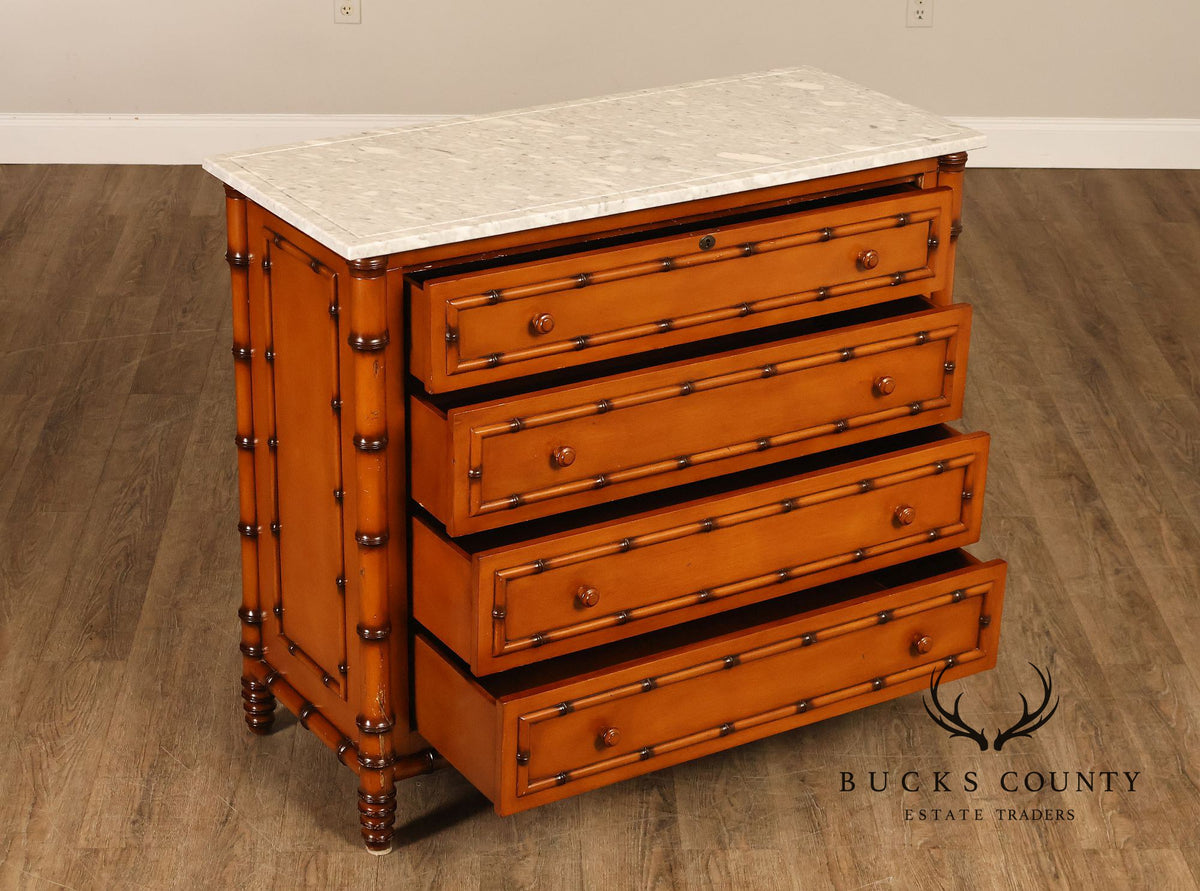 Williams Sonoma Marble Top Faux Bamboo Chest of Drawers