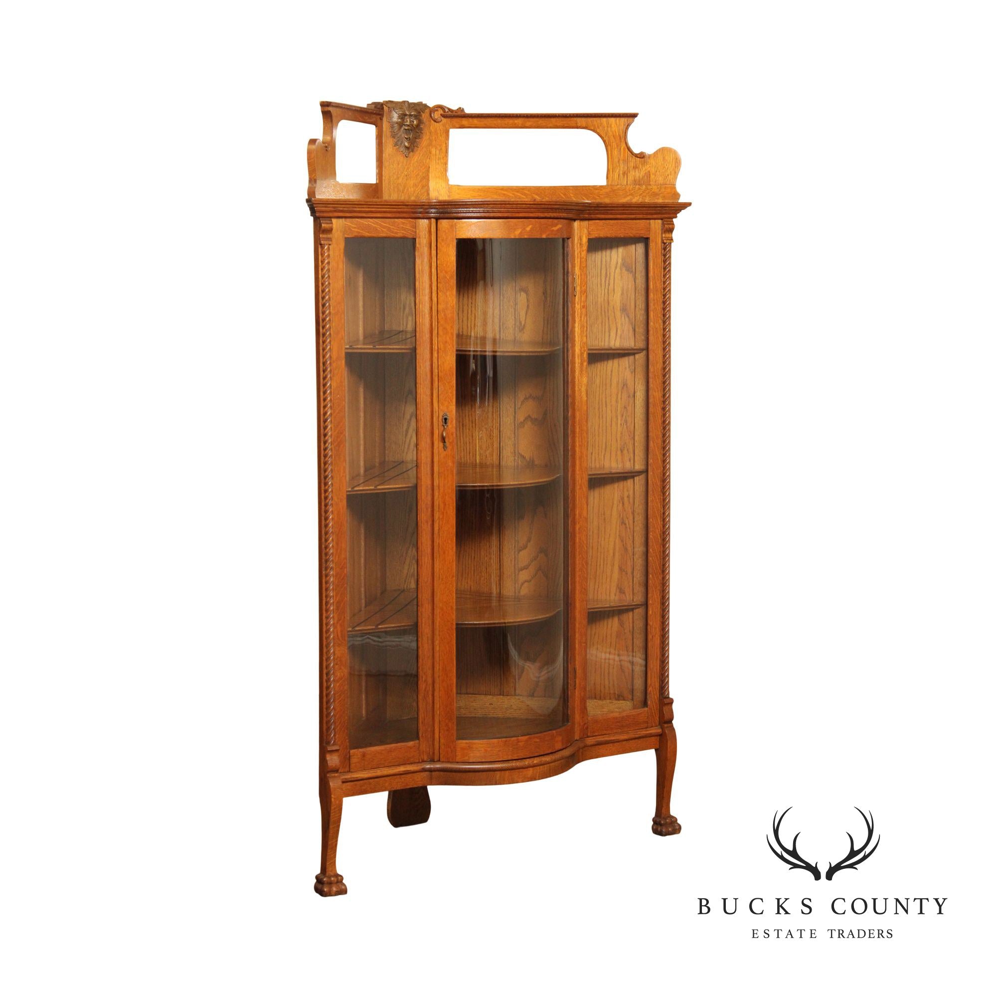 Antique Victorian Oak Corner China Display Cabinet