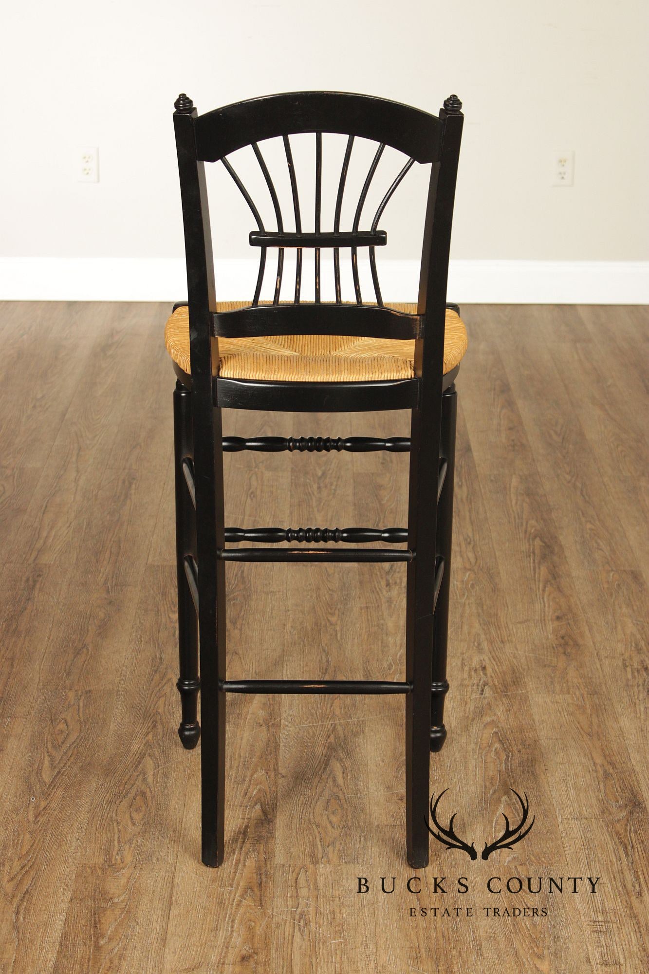 Lillian August Farmhouse Style Pair of Ebonized Counter Stools