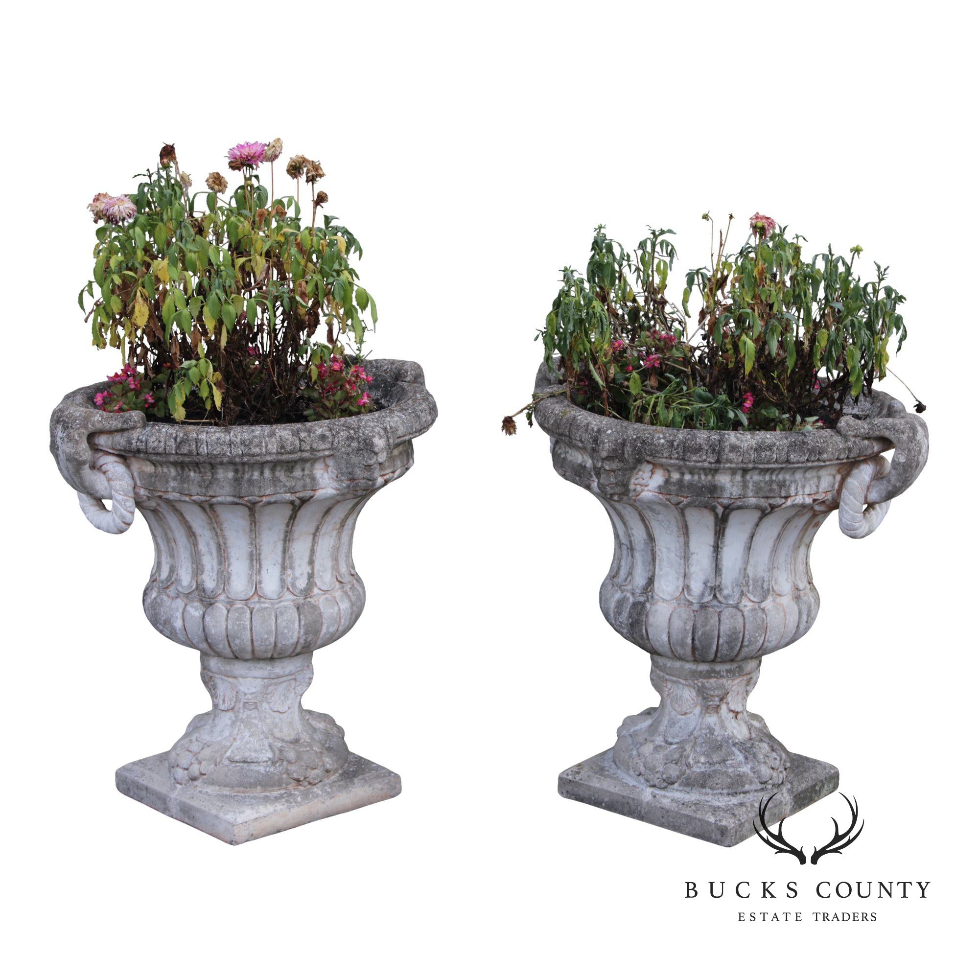 Classical Style Pair of Cast Stone Garden Urns