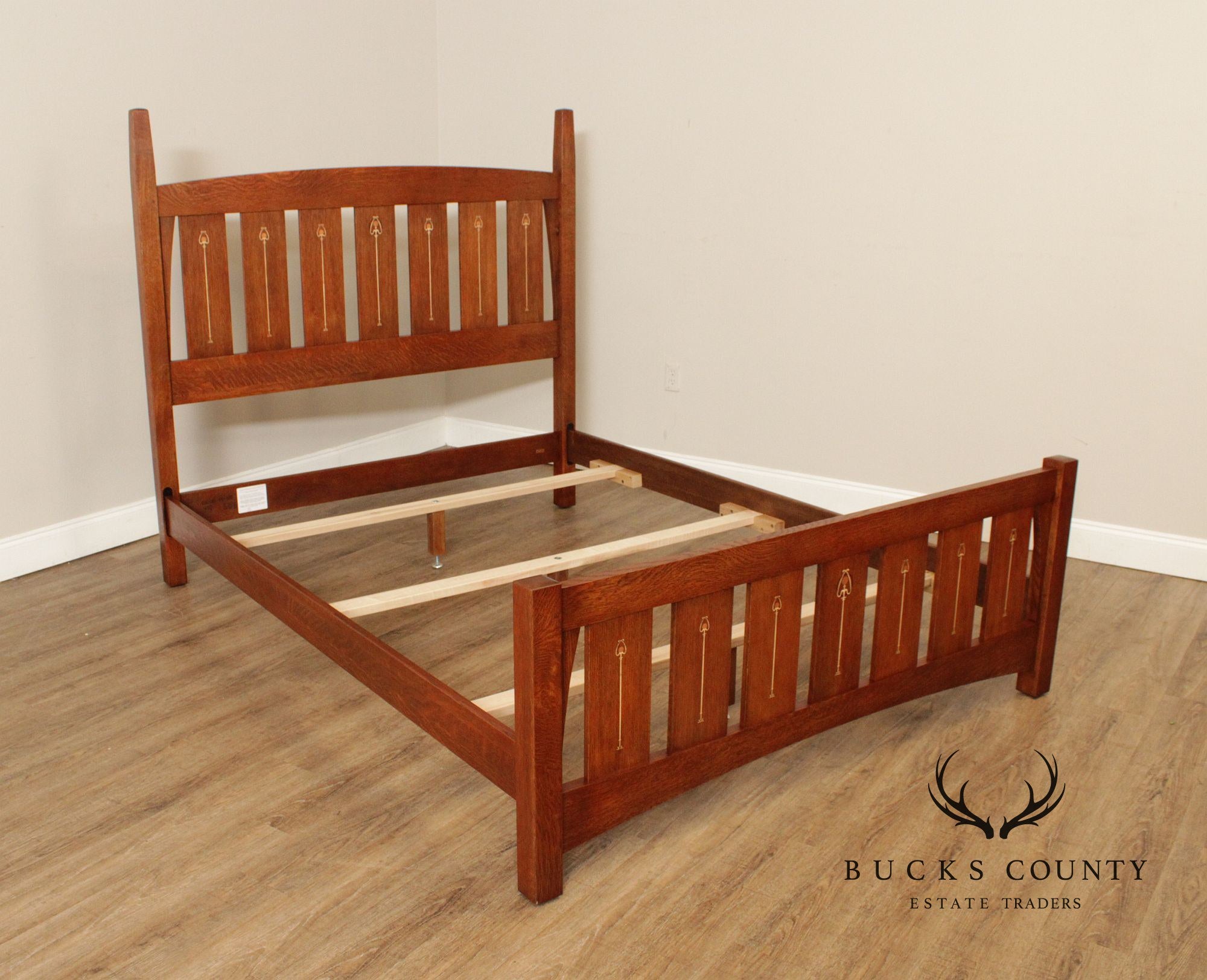 Stickley Mission Collection Inlaid Oak Harvey Ellis Queen Bed