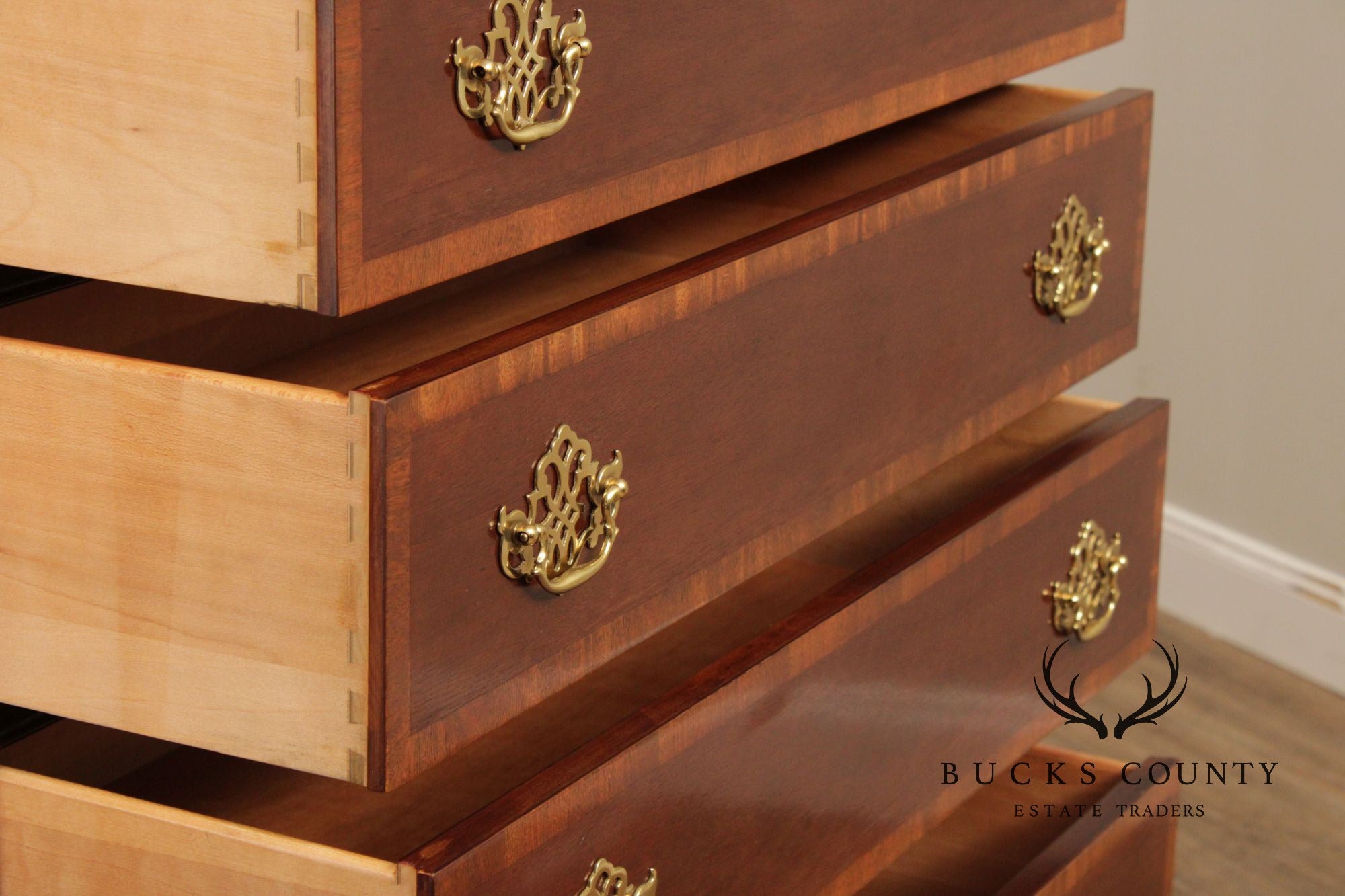 Hickory Furniture Inlaid Mahogany Chippendale Style Tall Chest of Drawers