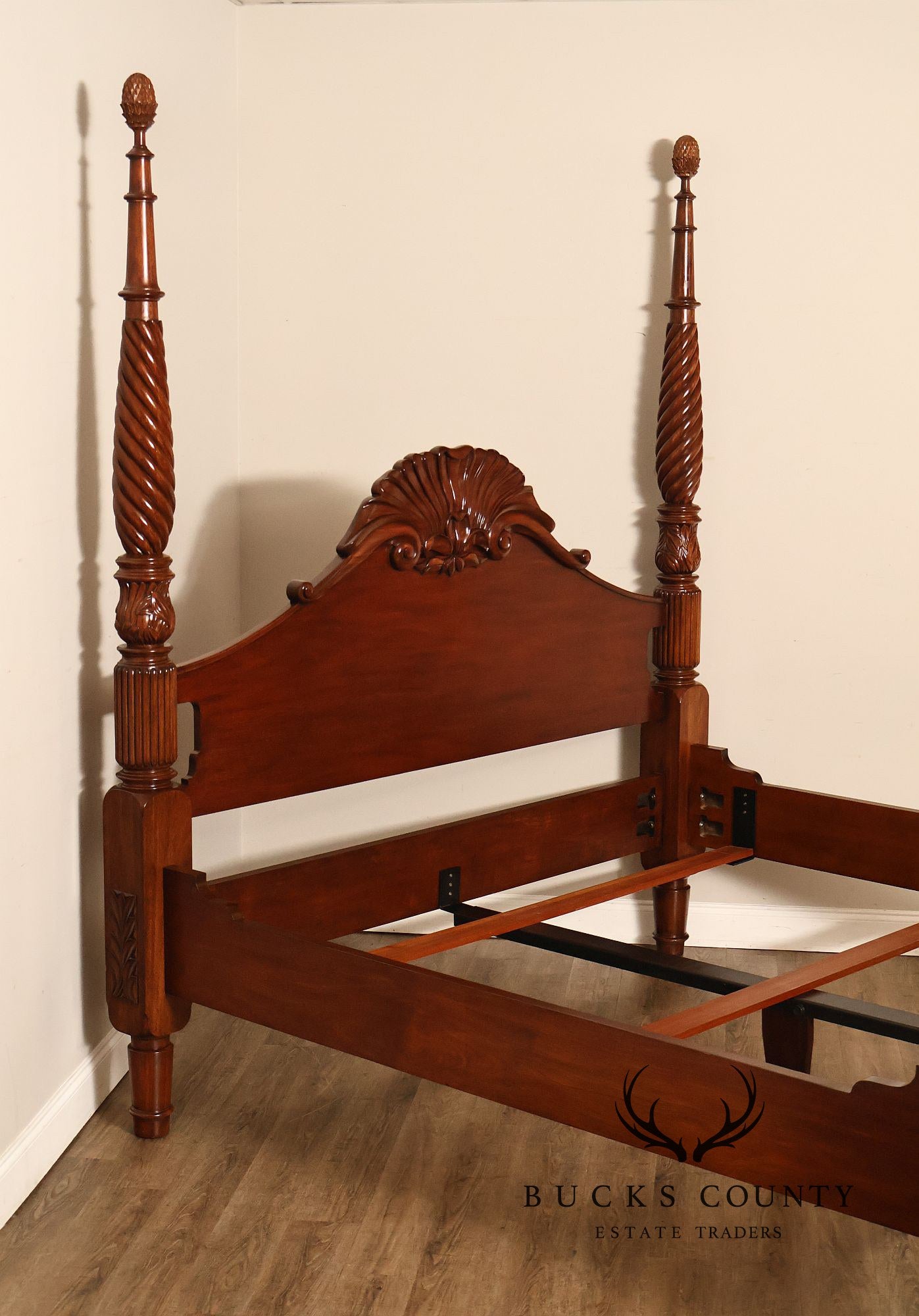 Colonial Revival Carved Mahogany King Size Four Poster Bed
