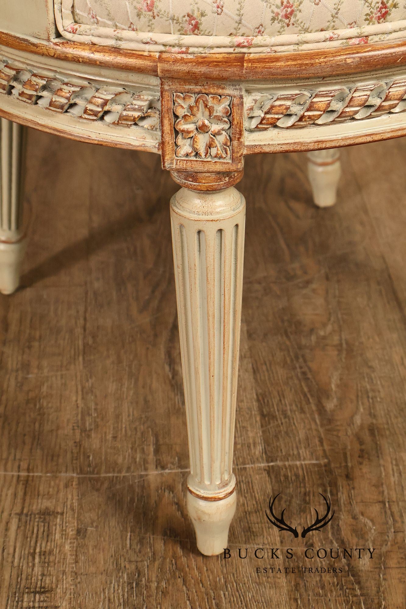 French Louis XVI Style Pair of Cream Painted Armchairs