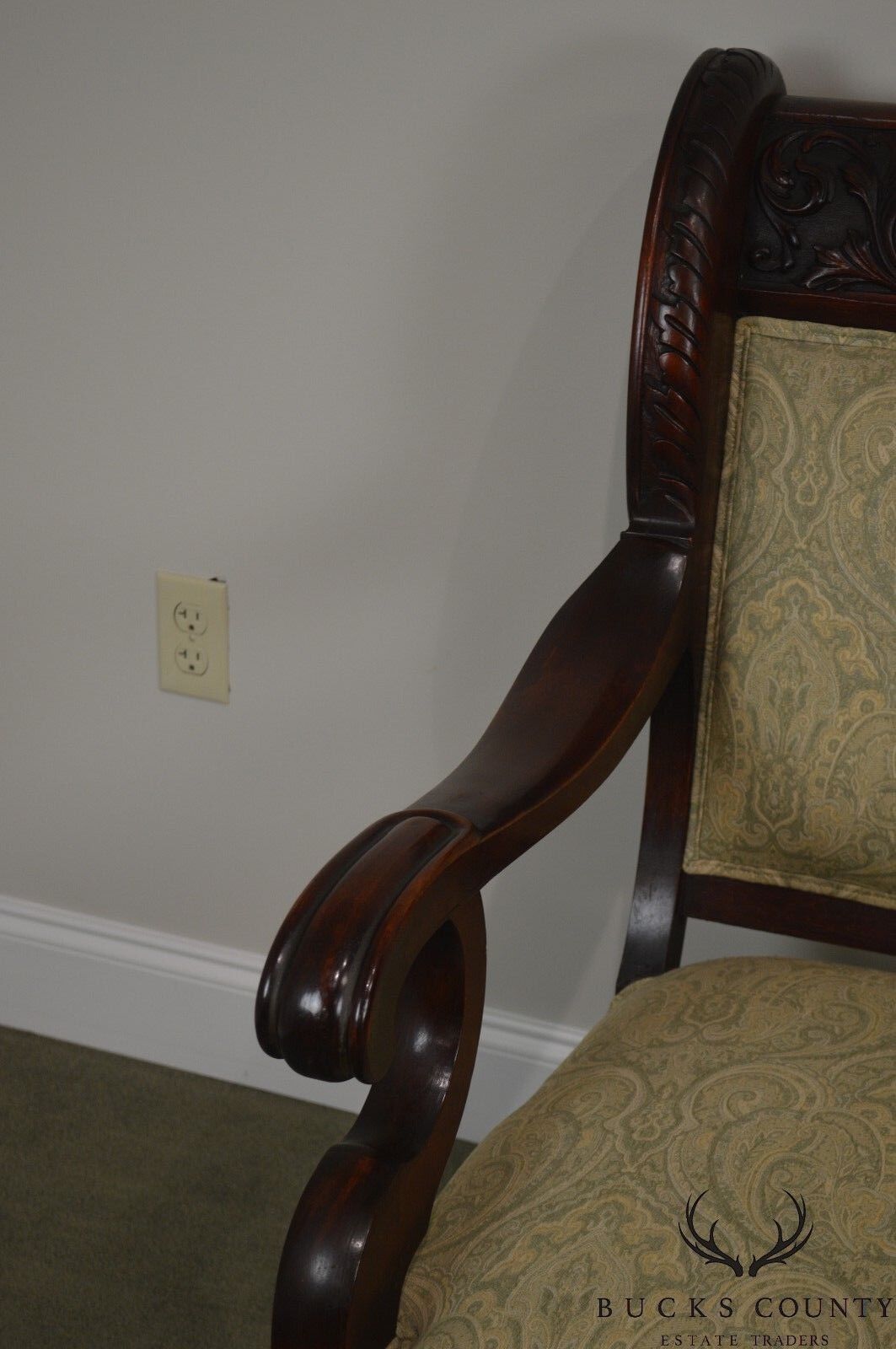 Victorian Renaissance Carved Mahogany Pair of His & Hers Arm Chairs