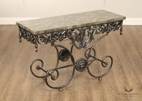 Maitland Smith Italian Regency Style Wrought Iron Stone Top Console Table