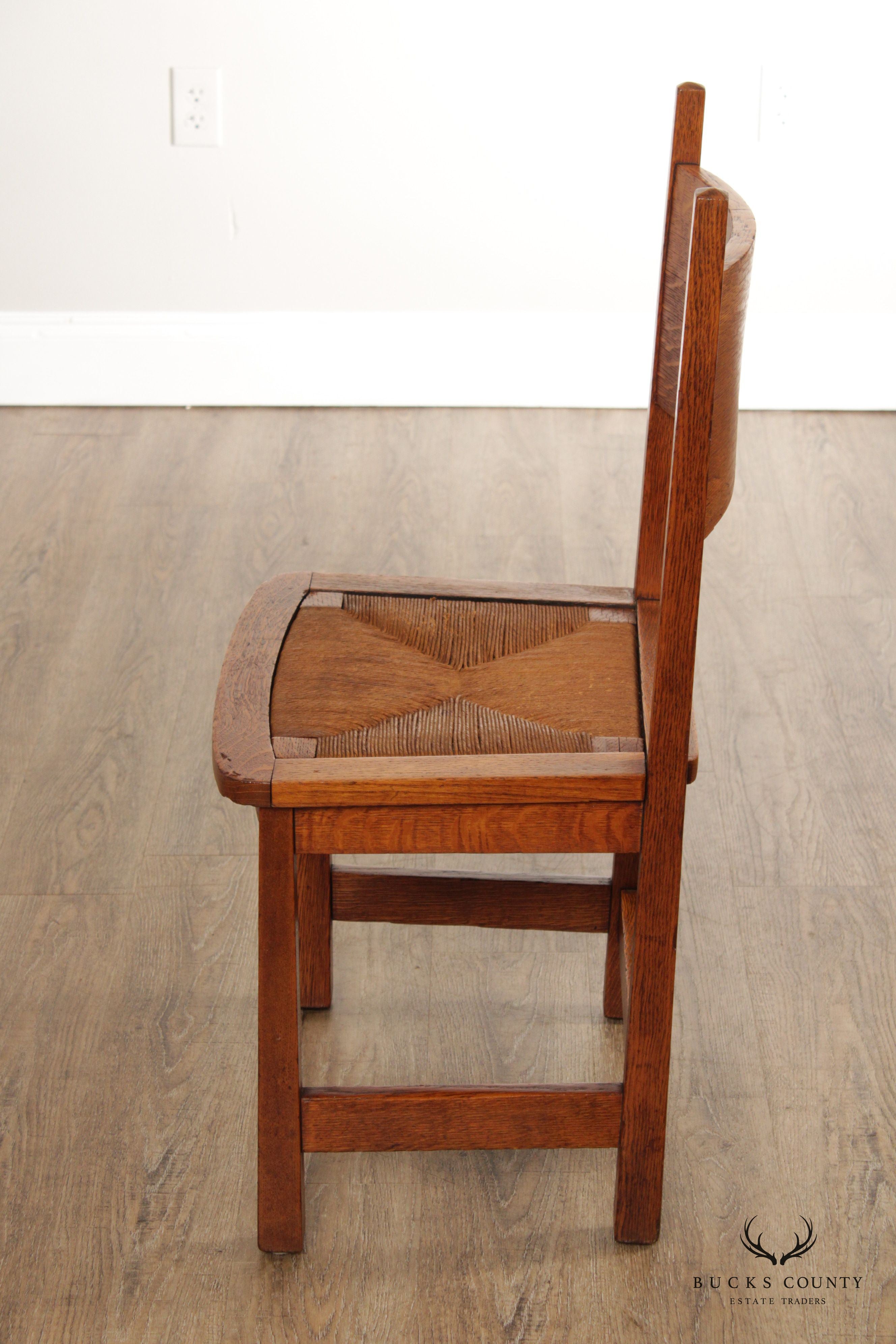 Antique Stickley Brothers Mission Oak Rush Seat Side Chair