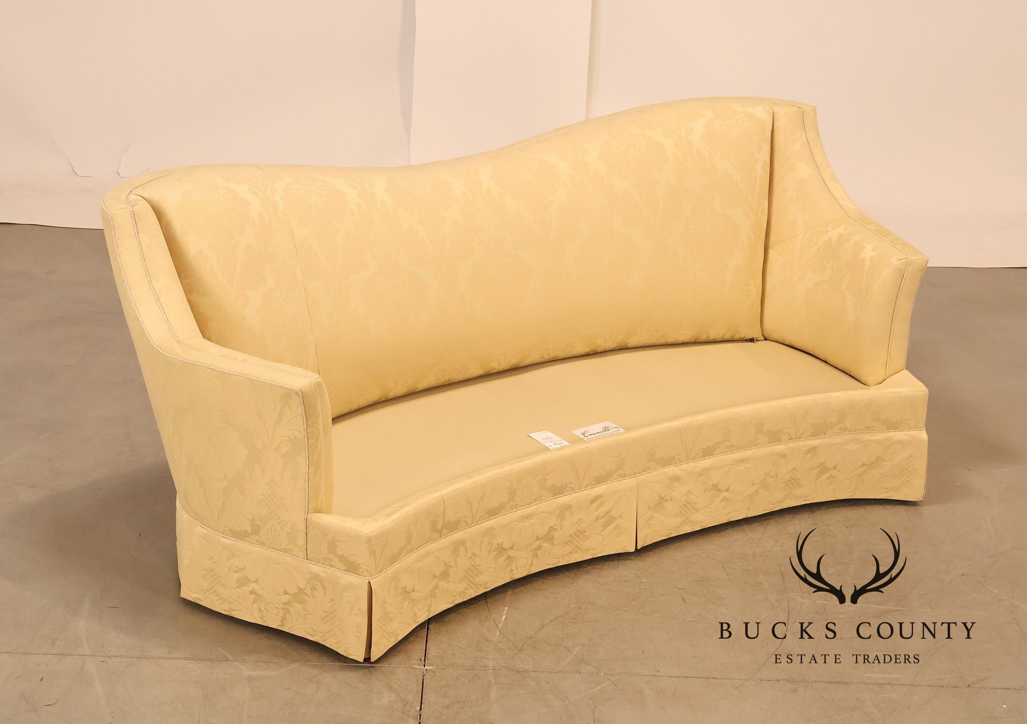 Councill Custom Damask Upholstered Curved Back Sofa