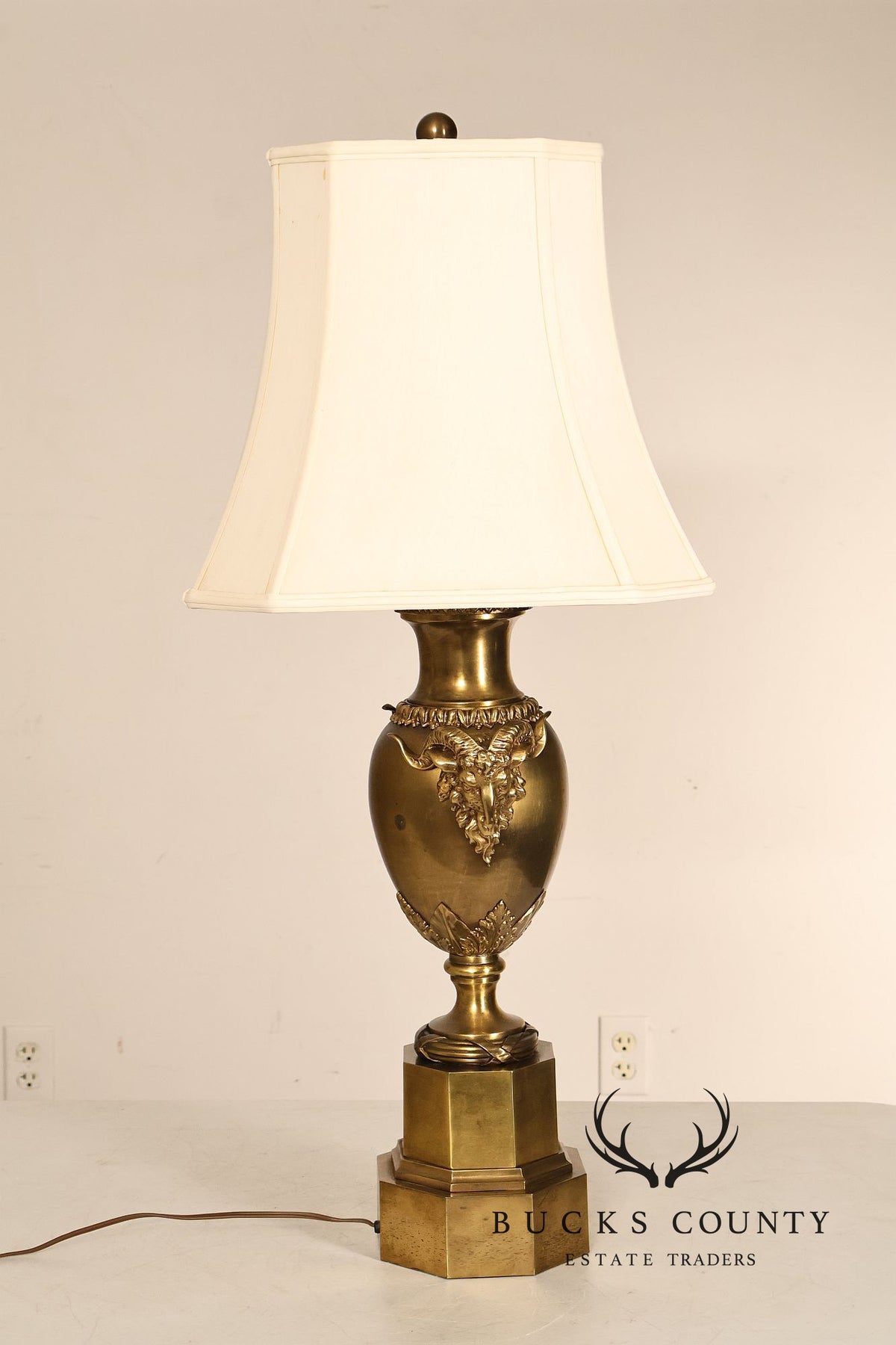 Chapman Vintage Pair of Brass Ram's Head Table Lamps