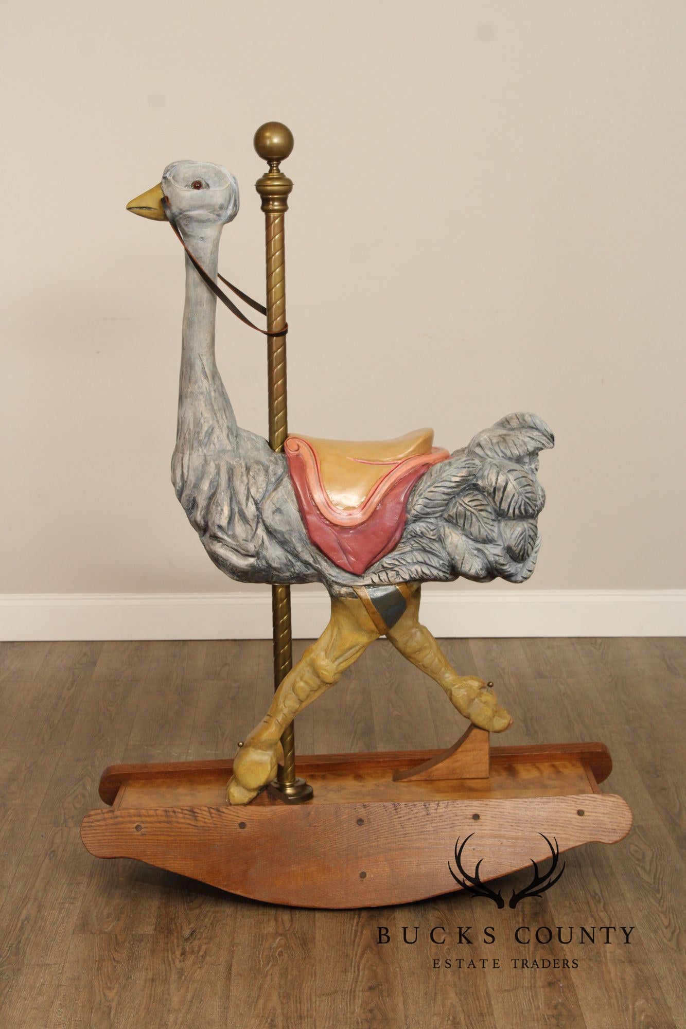 Vintage Polychrome Painted Carousel Ostrich