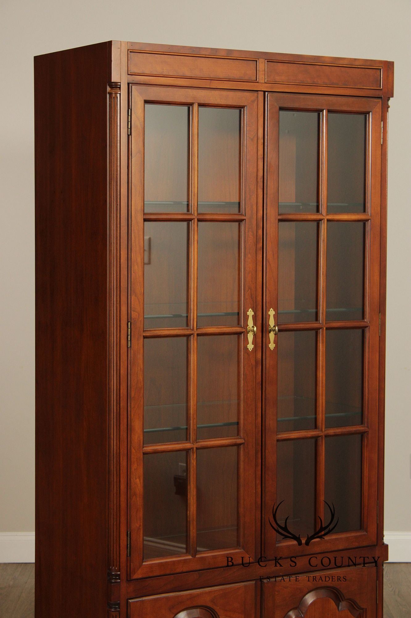 Traditional Pair of Cherry Glass Door Bookcases