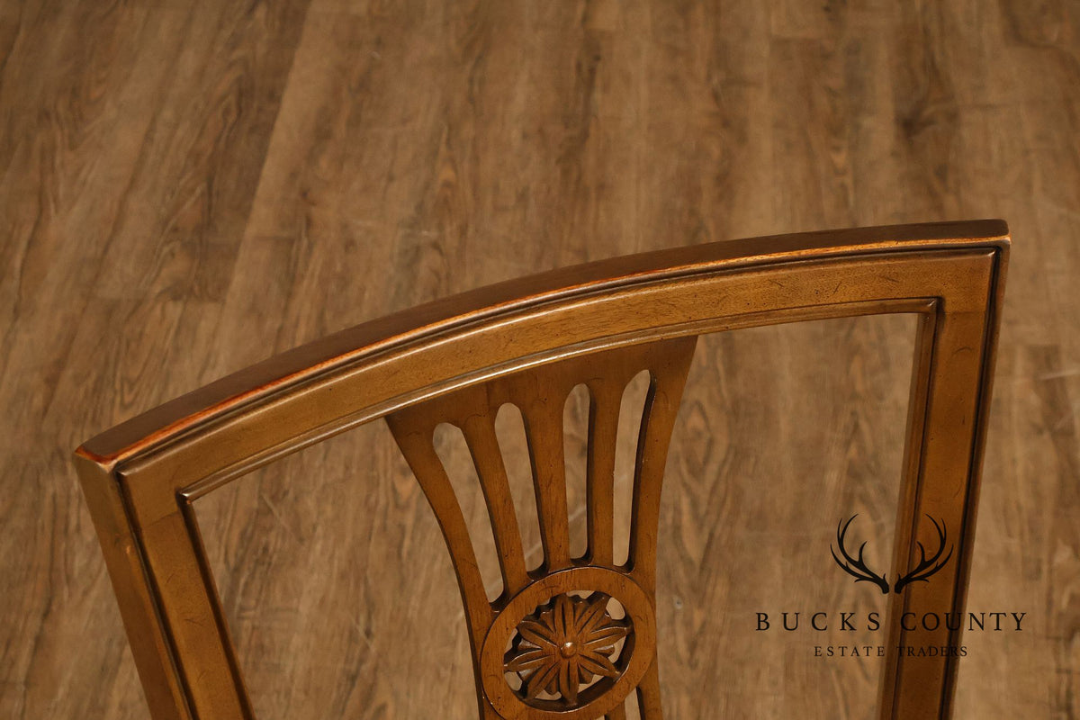 Henredon Gustavian Style Walnut Set Of 6 Dining Chairs With Rosette Backs