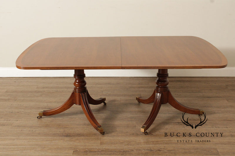 Henredon Georgian Style Double Pedestal Walnut Dining Table With Three Leaves