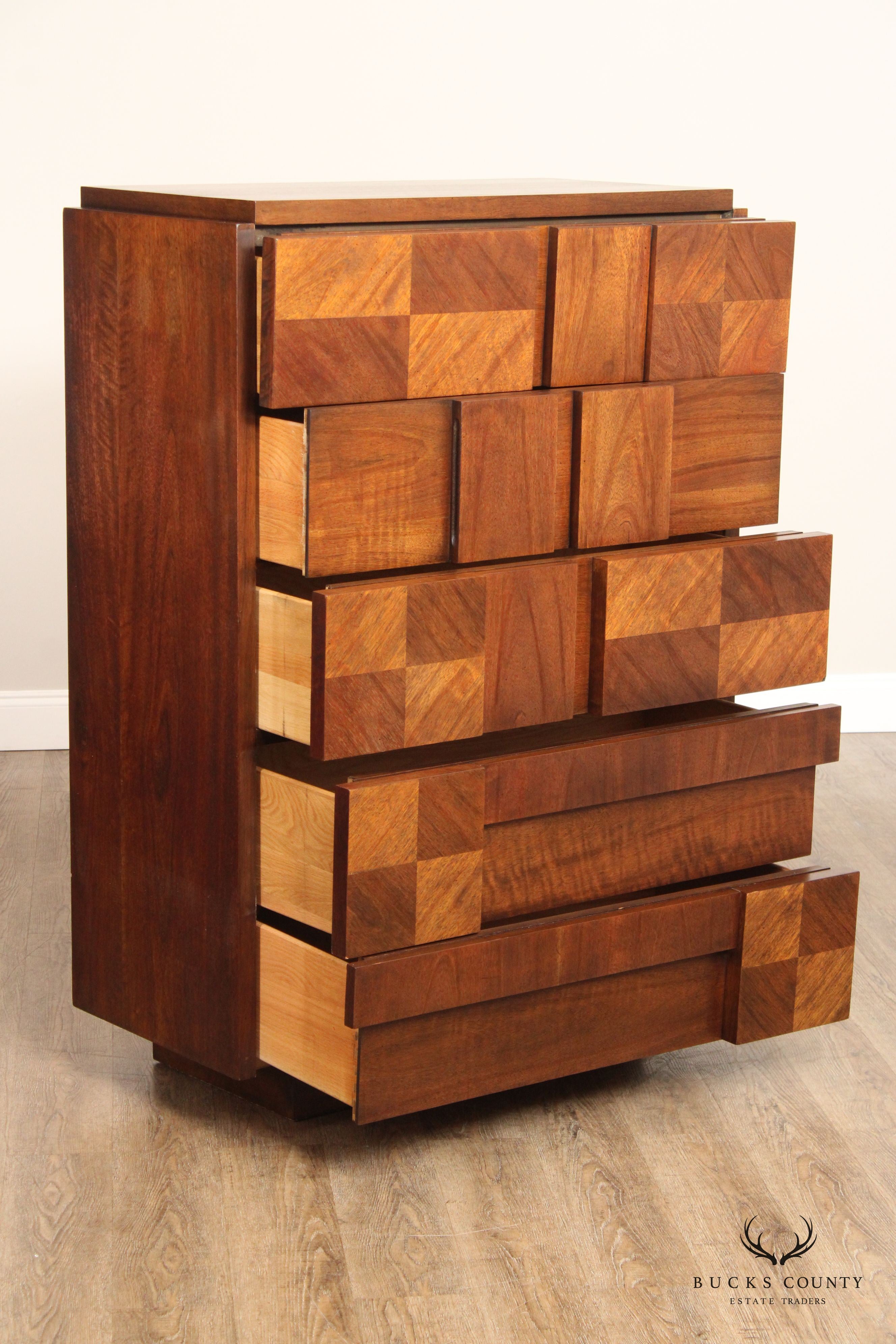 Lane Brutalist Style Staccato Walnut High Chest