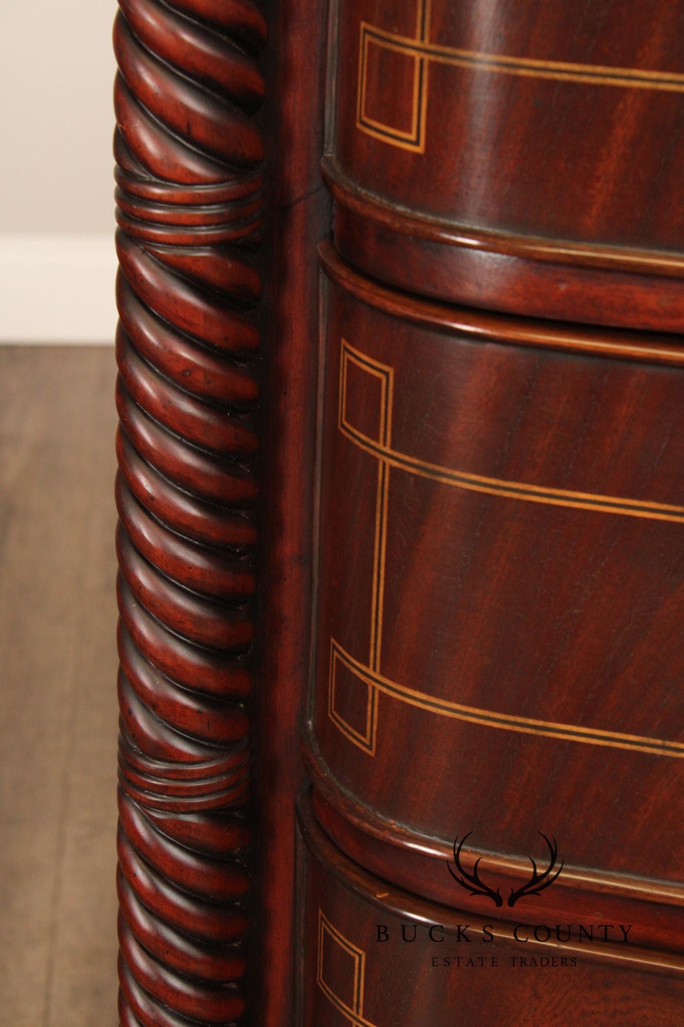 Edwardian Style Custom Mahogany Inlaid High Chest Of Drawers
