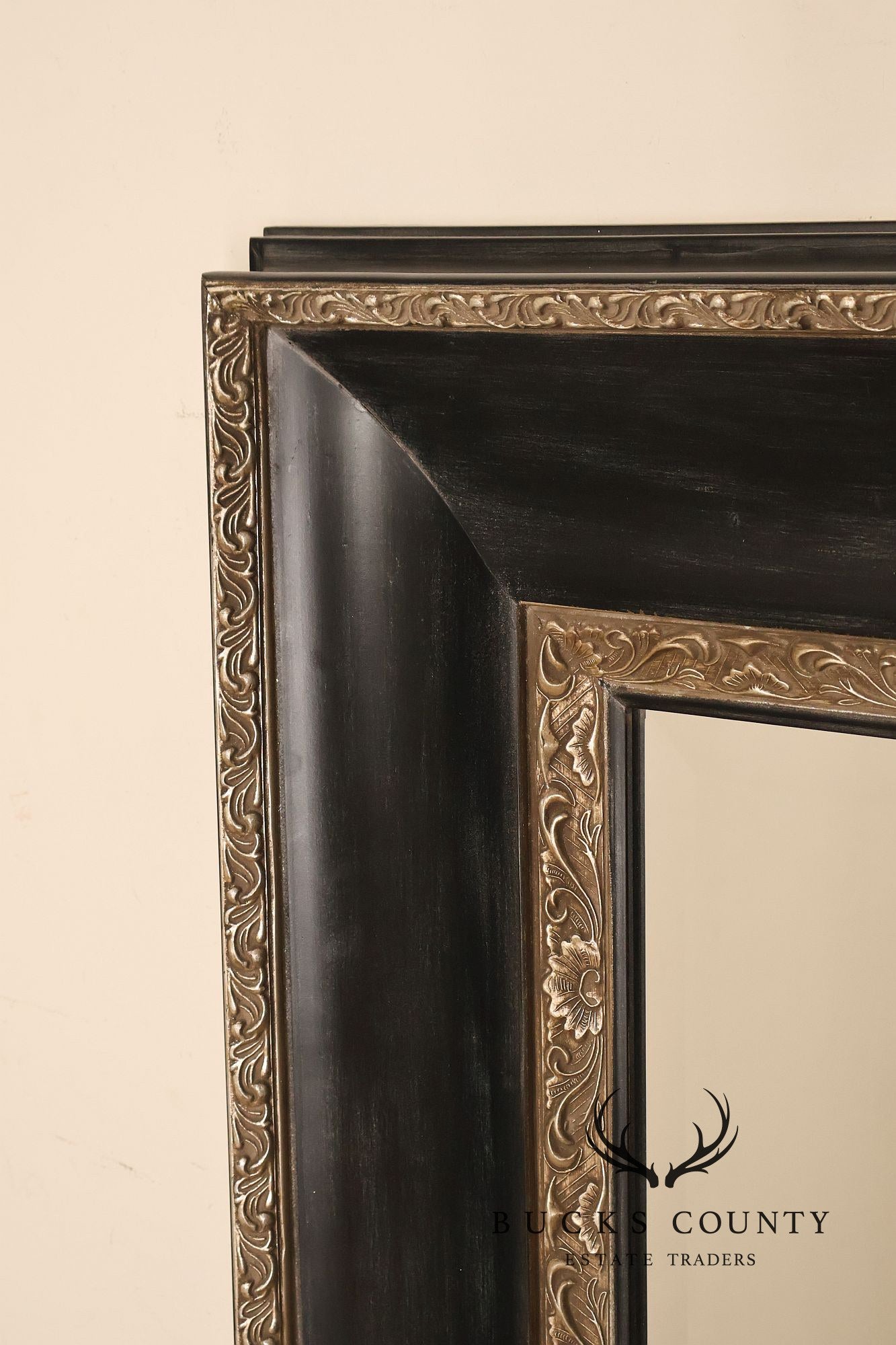 Large Black And Silver Beveled Wall Mirror