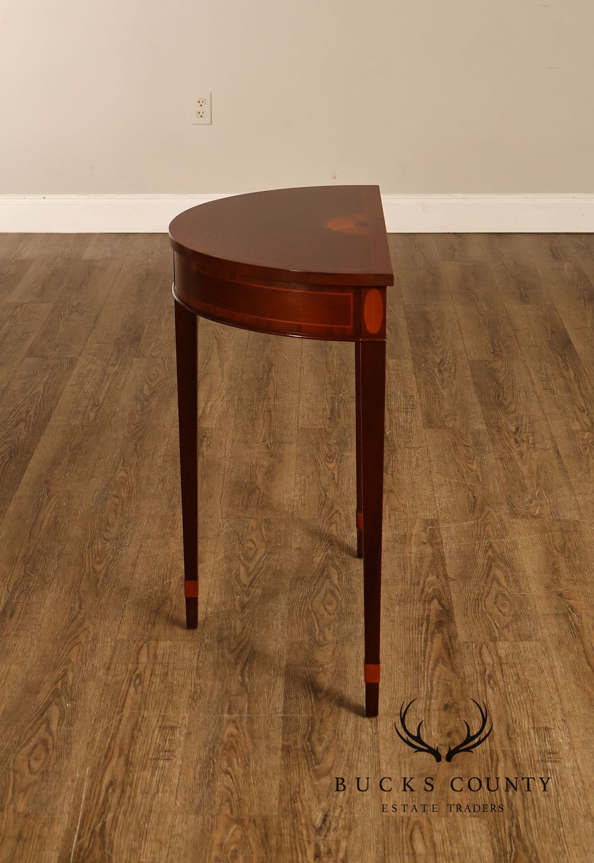 Baker Furniture Federal Style Mahogany Inlaid Demilune Console Table