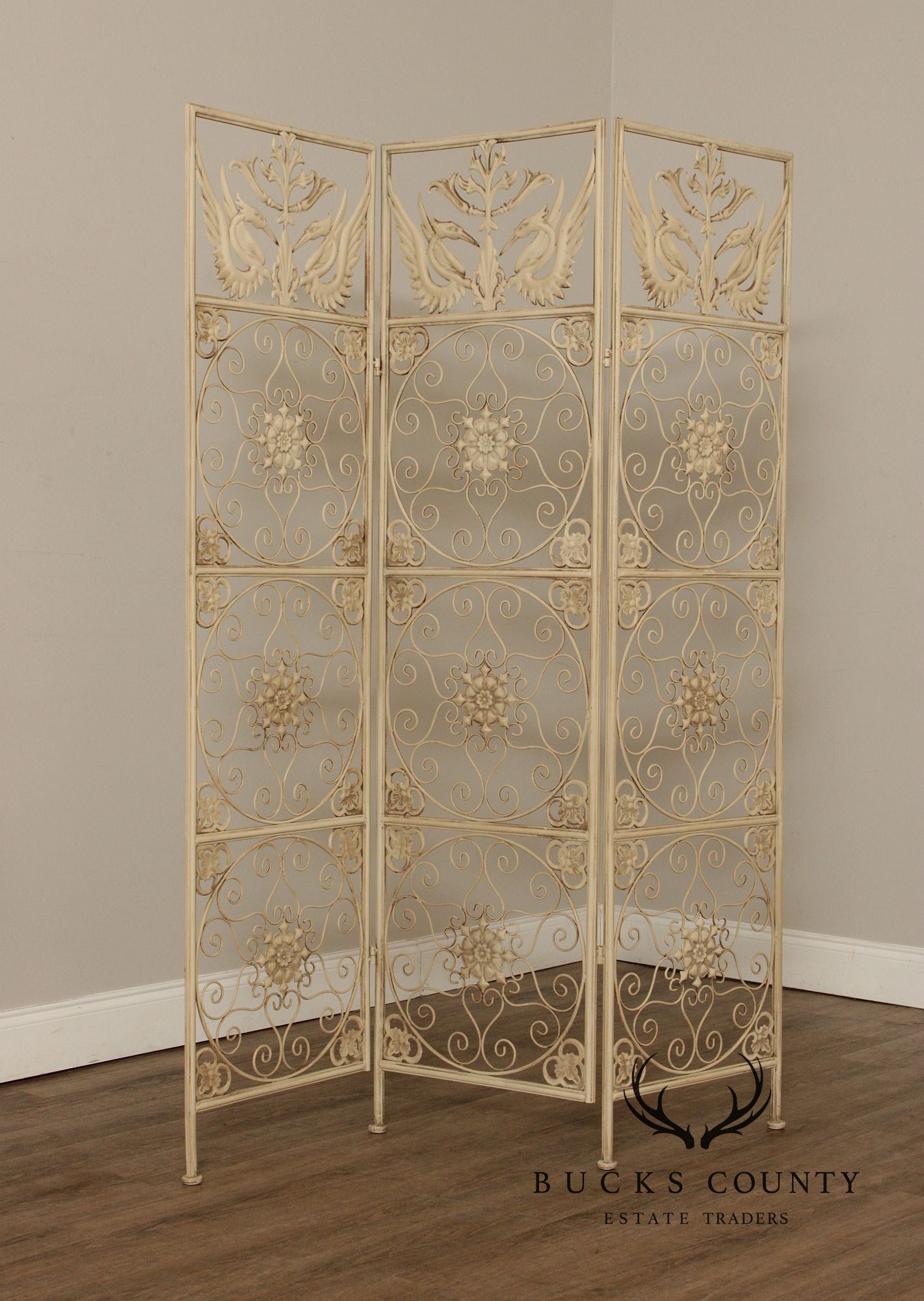 Enameled Wrought Iron Three-Panel Room Screen