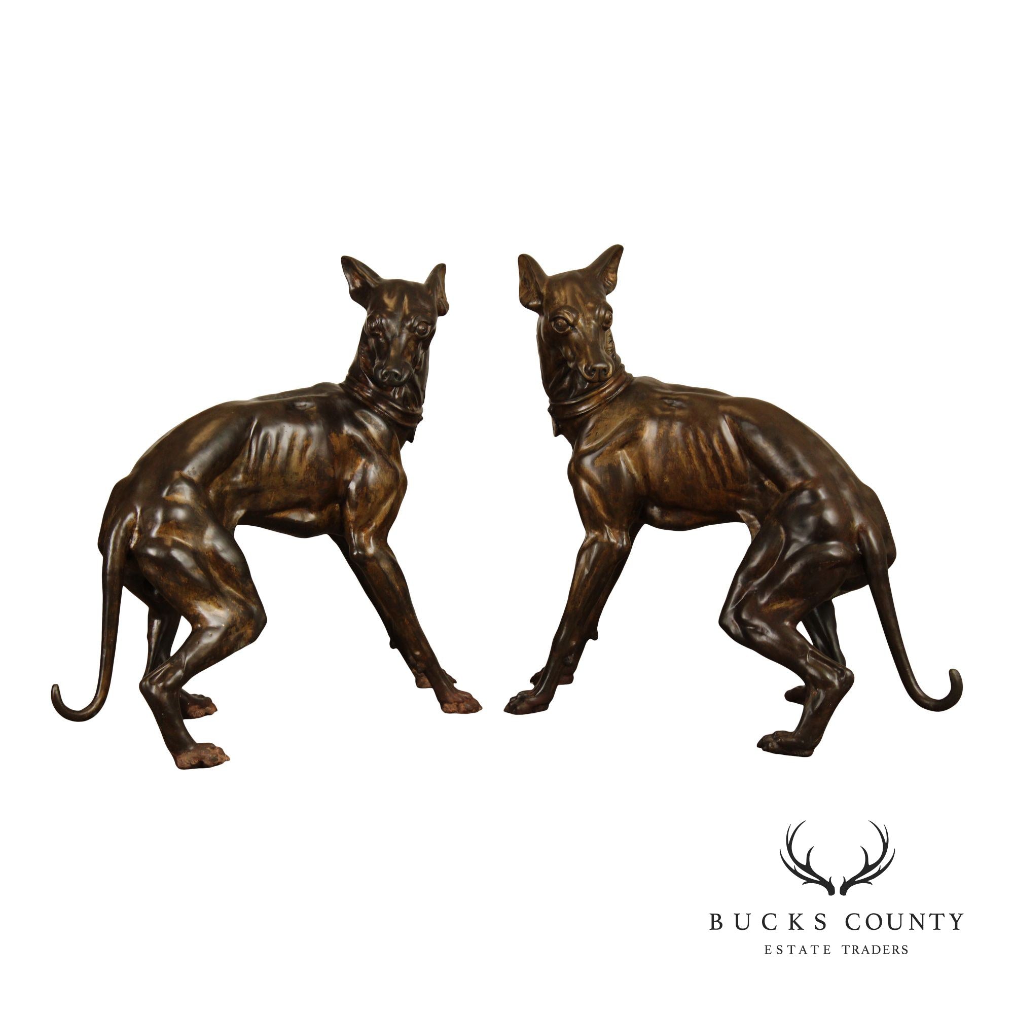 Large Pair Of Outdoor Bronze Whippets