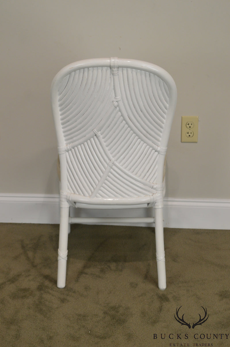McGuire of San Francisco Vintage White Painted Rattan Set of 4 Dining Chairs