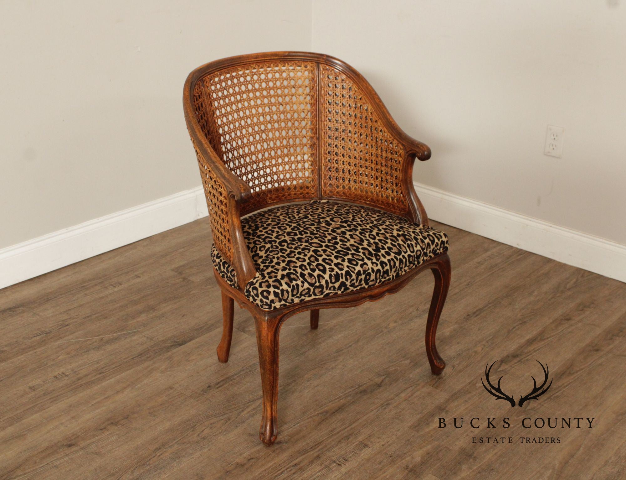 Italian Barrel Back Caned Armchair