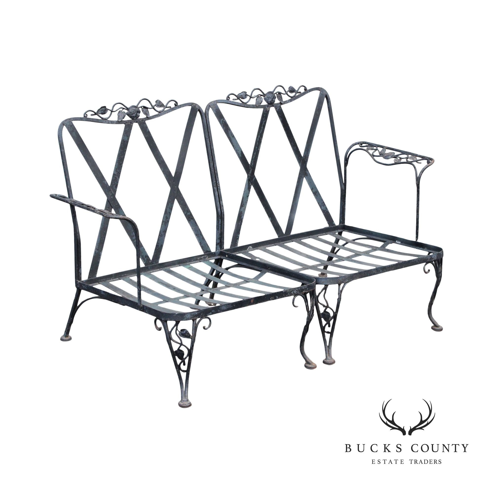 Woodard 'Chantilly Rose' Wrought Iron Two-Piece Outdoor Patio Bench