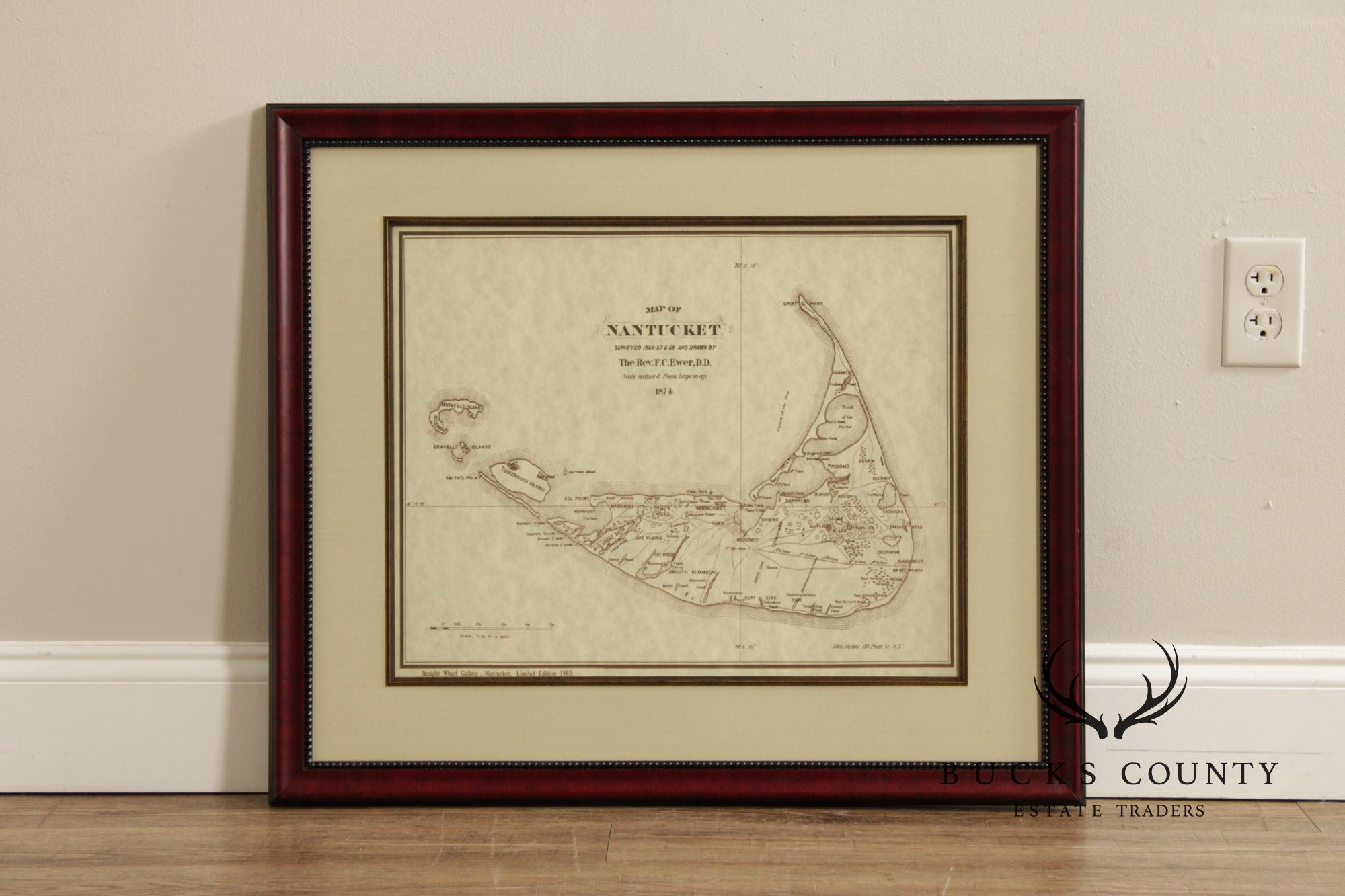 Framed Limited Edition 1874 Map of Nantucket