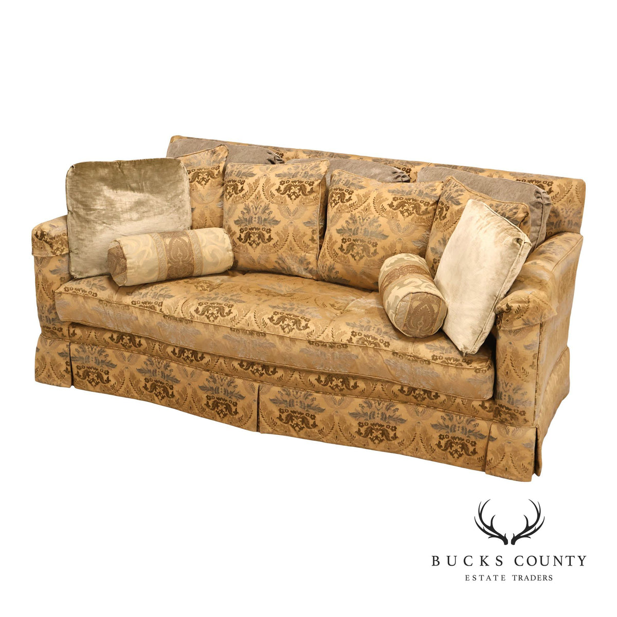 Century Furniture Damask Upholstered Sofa With Coordinating Pillows
