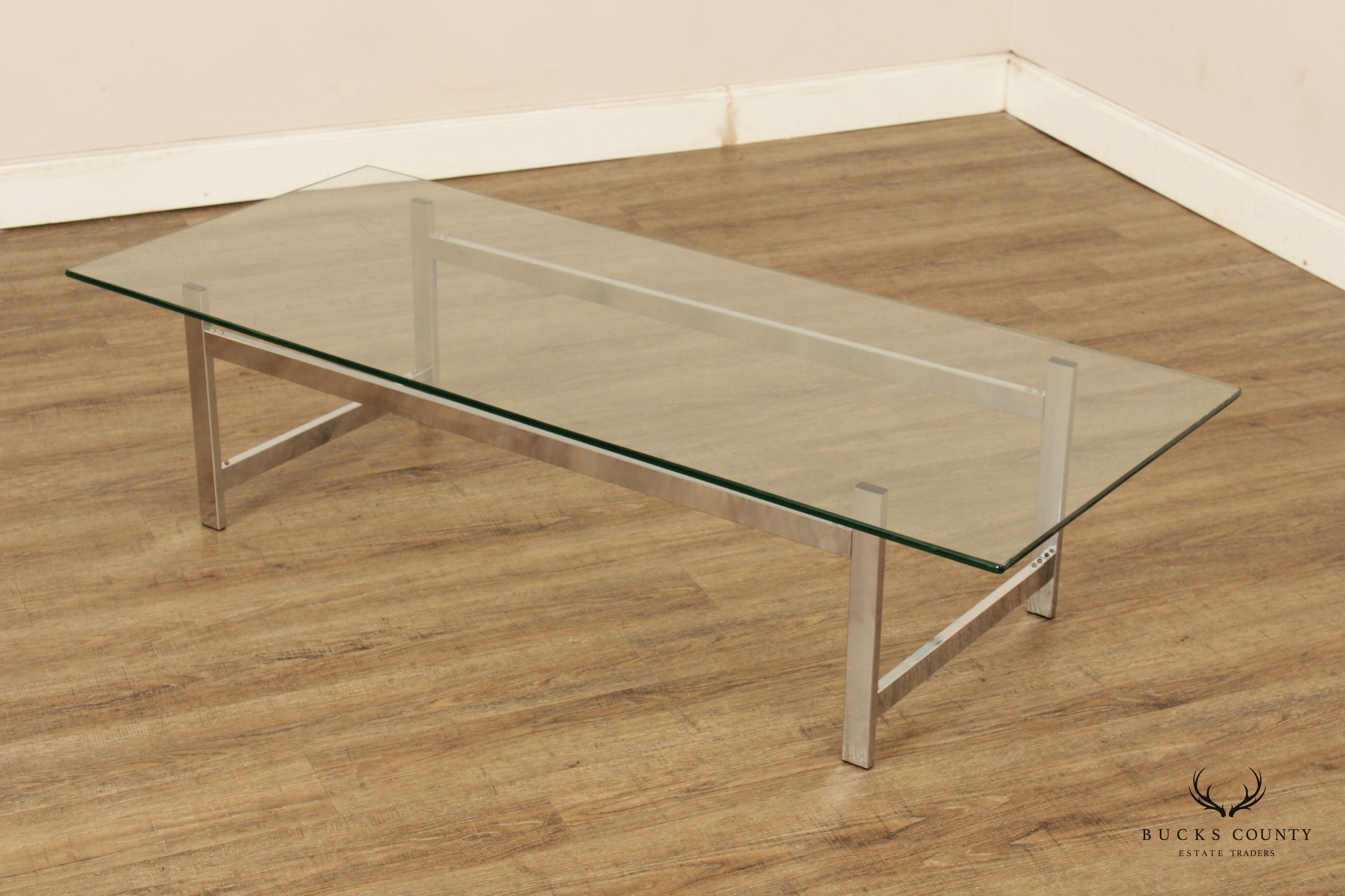 Modern Glass Top Chrome Coffee Table
