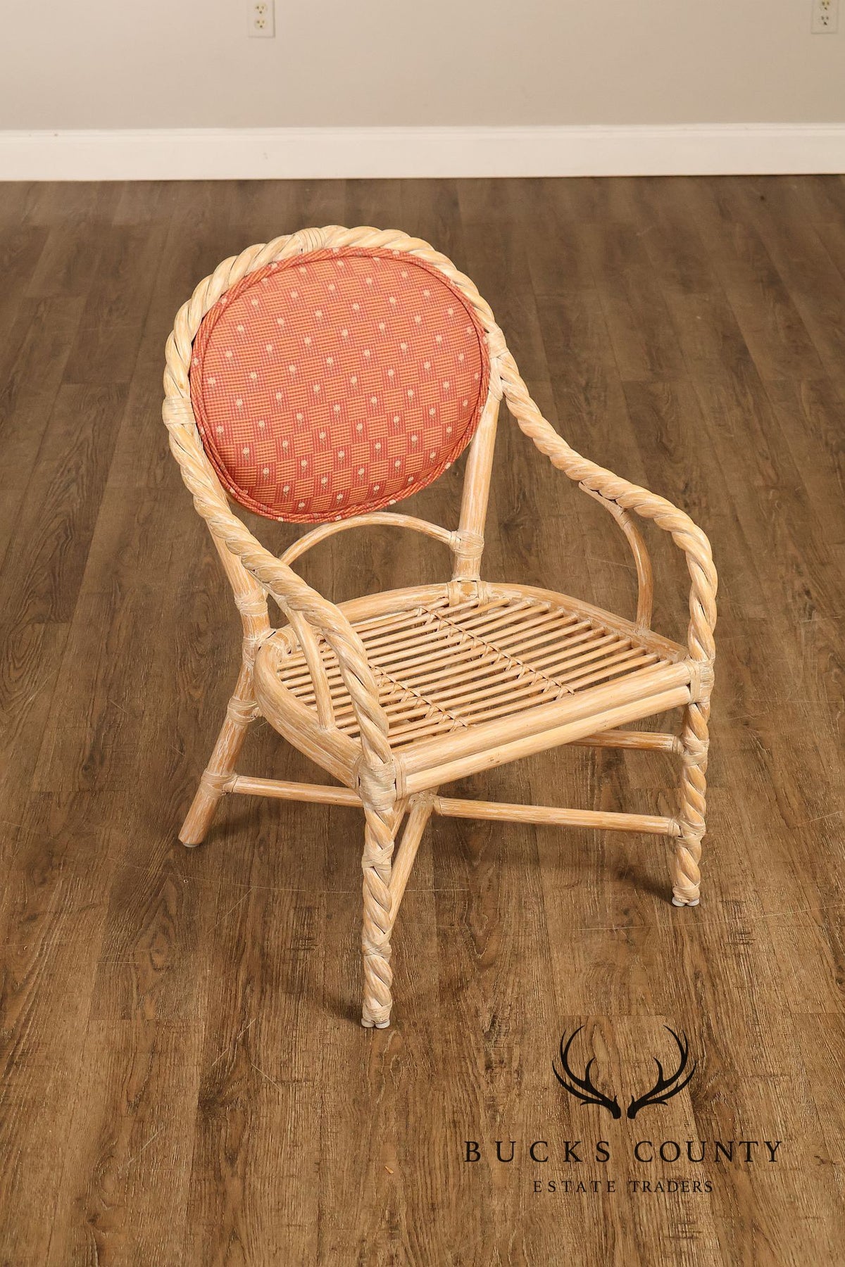 McGuire Set of Four Twisted Rattan Armchairs