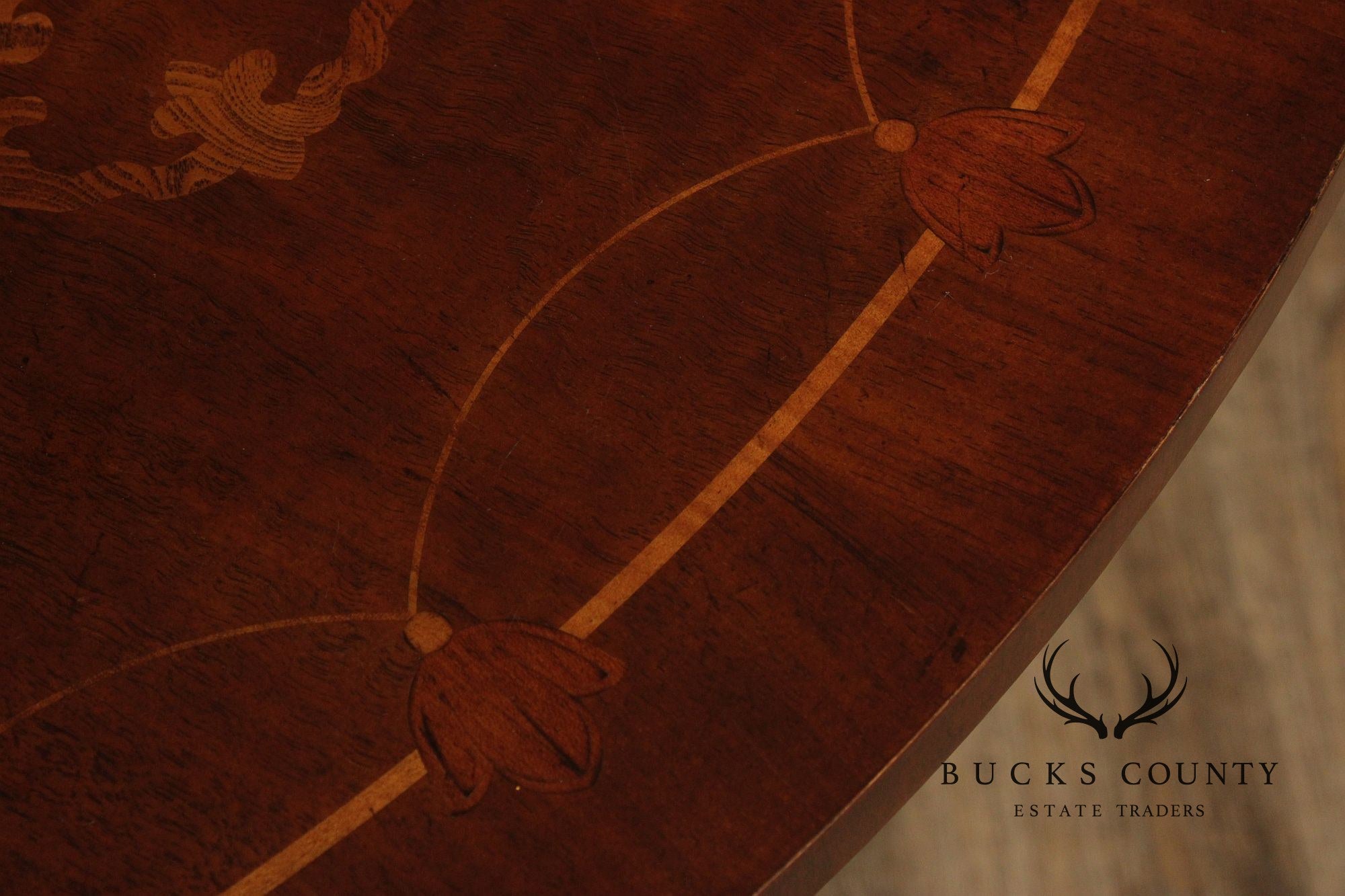 Maitland-Smith Round Inlaid Mahogany Round Center Table With Gilt Accents