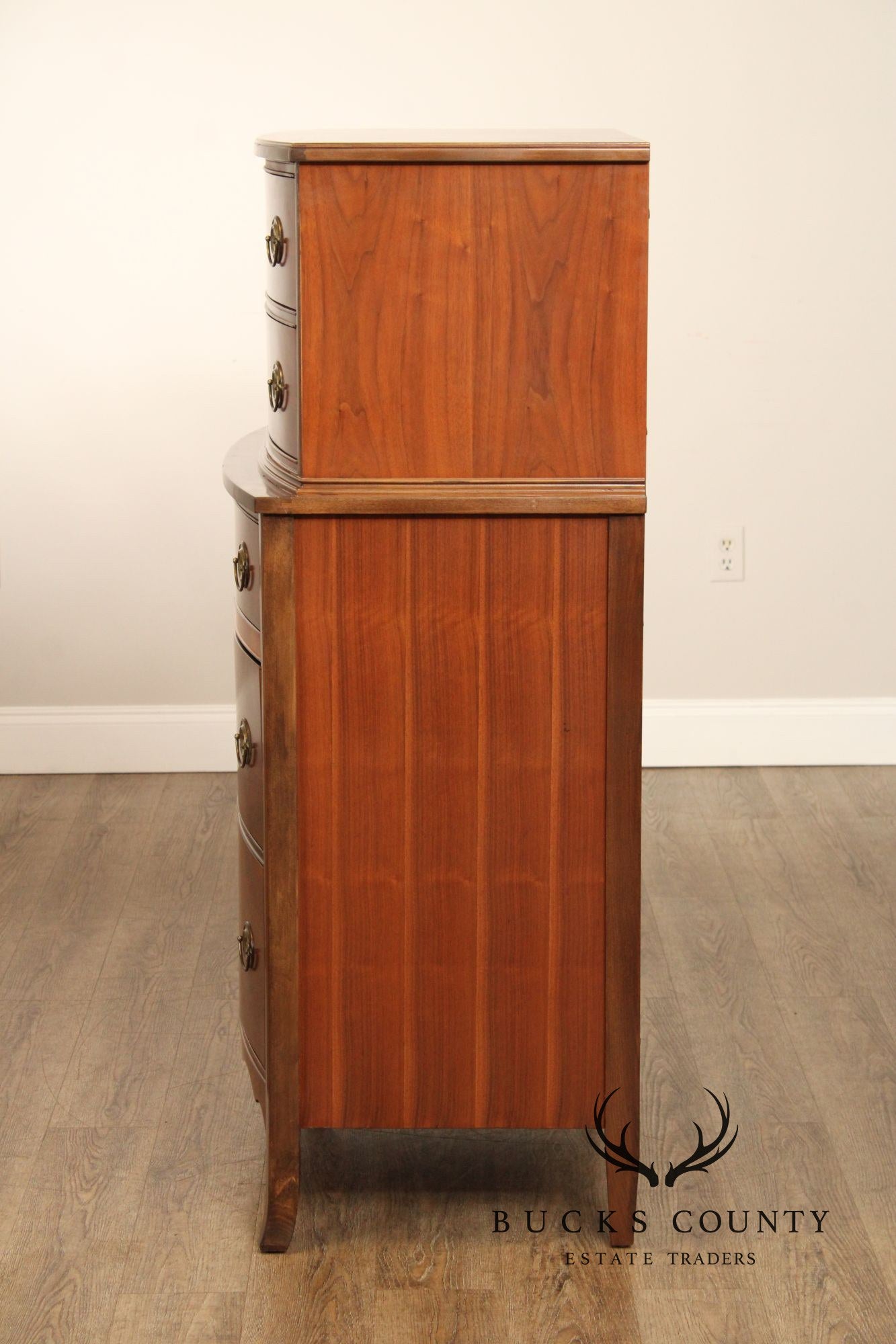 1940's Hepplewhite Style Inlaid Walnut Chest on Chest