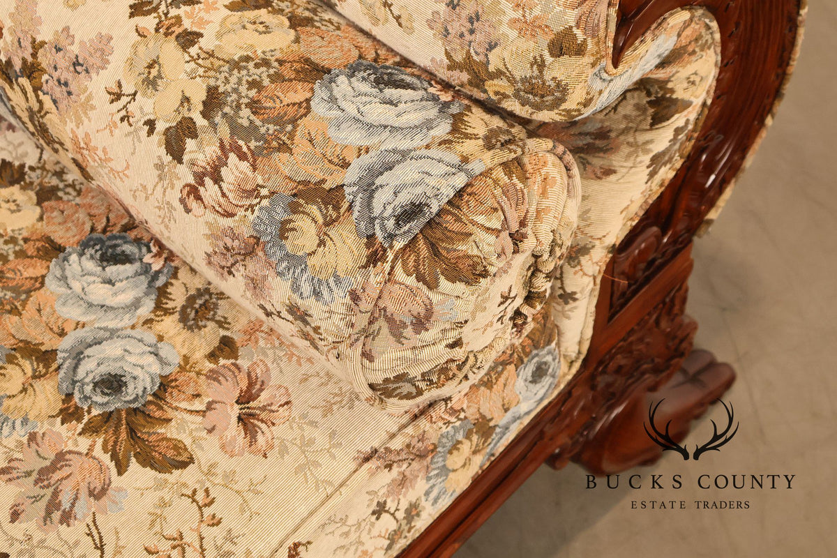 Victorian Style Carved Floral Upholstered Sofa